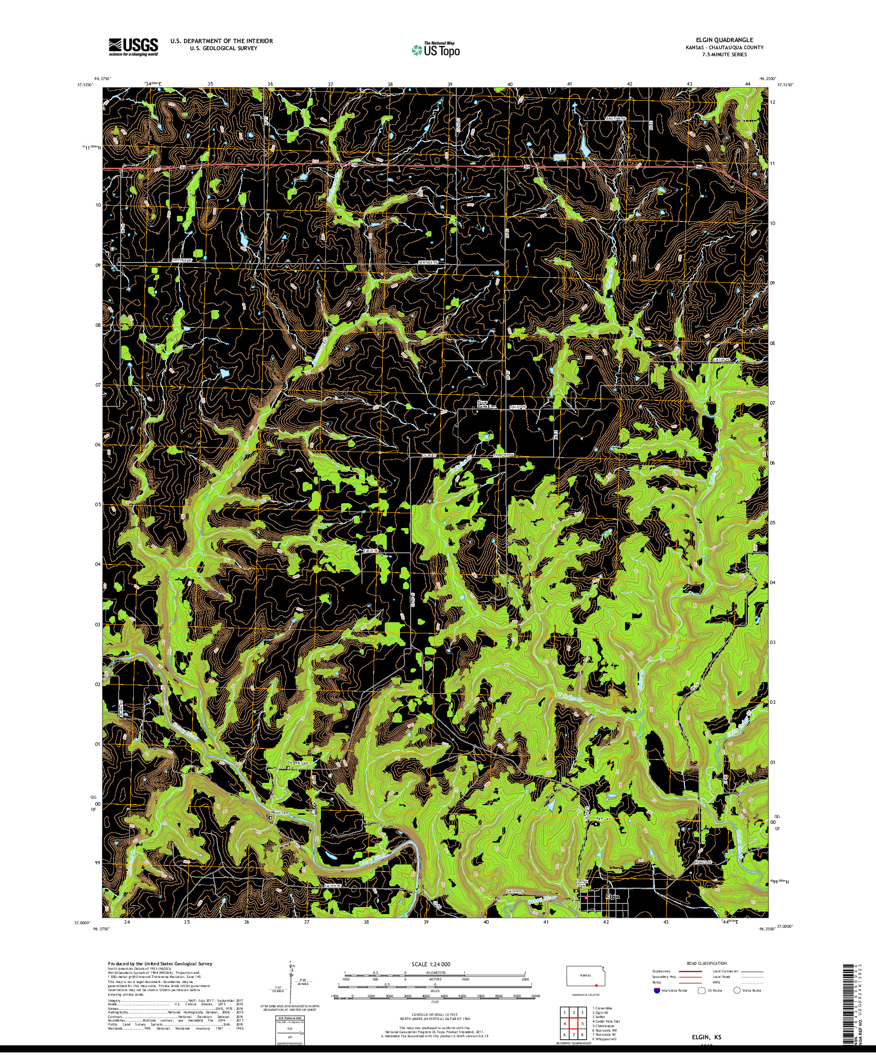 USGS US TOPO 7.5-MINUTE MAP FOR ELGIN, KS 2018