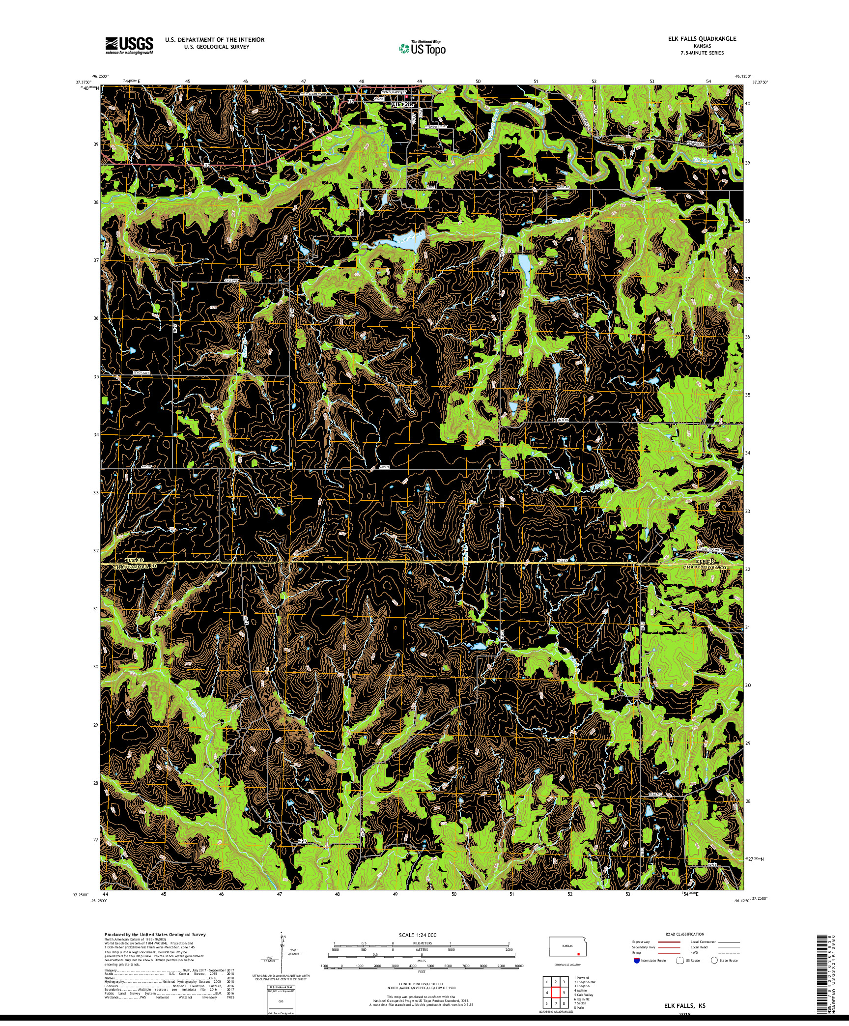 USGS US TOPO 7.5-MINUTE MAP FOR ELK FALLS, KS 2018