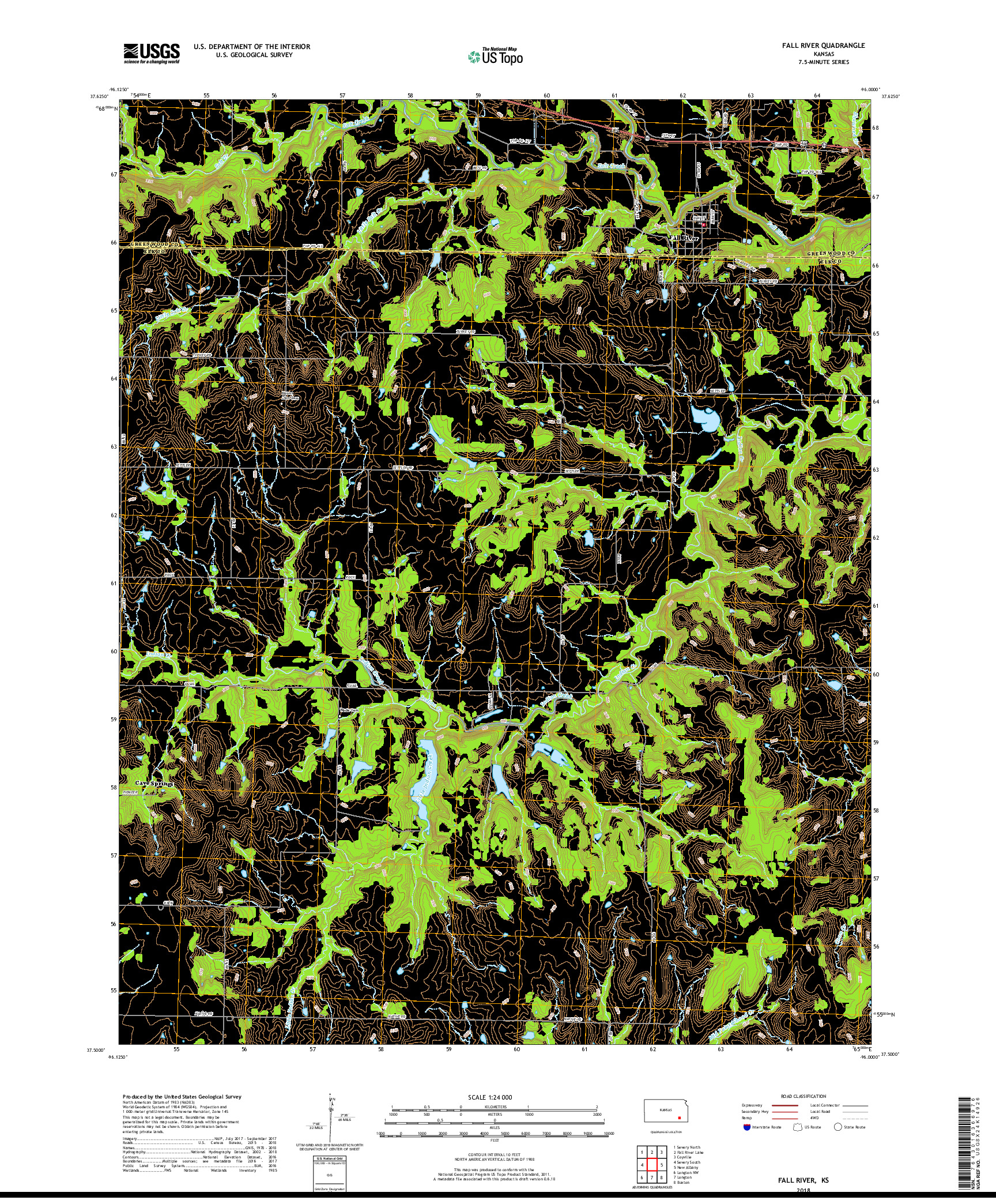 USGS US TOPO 7.5-MINUTE MAP FOR FALL RIVER, KS 2018