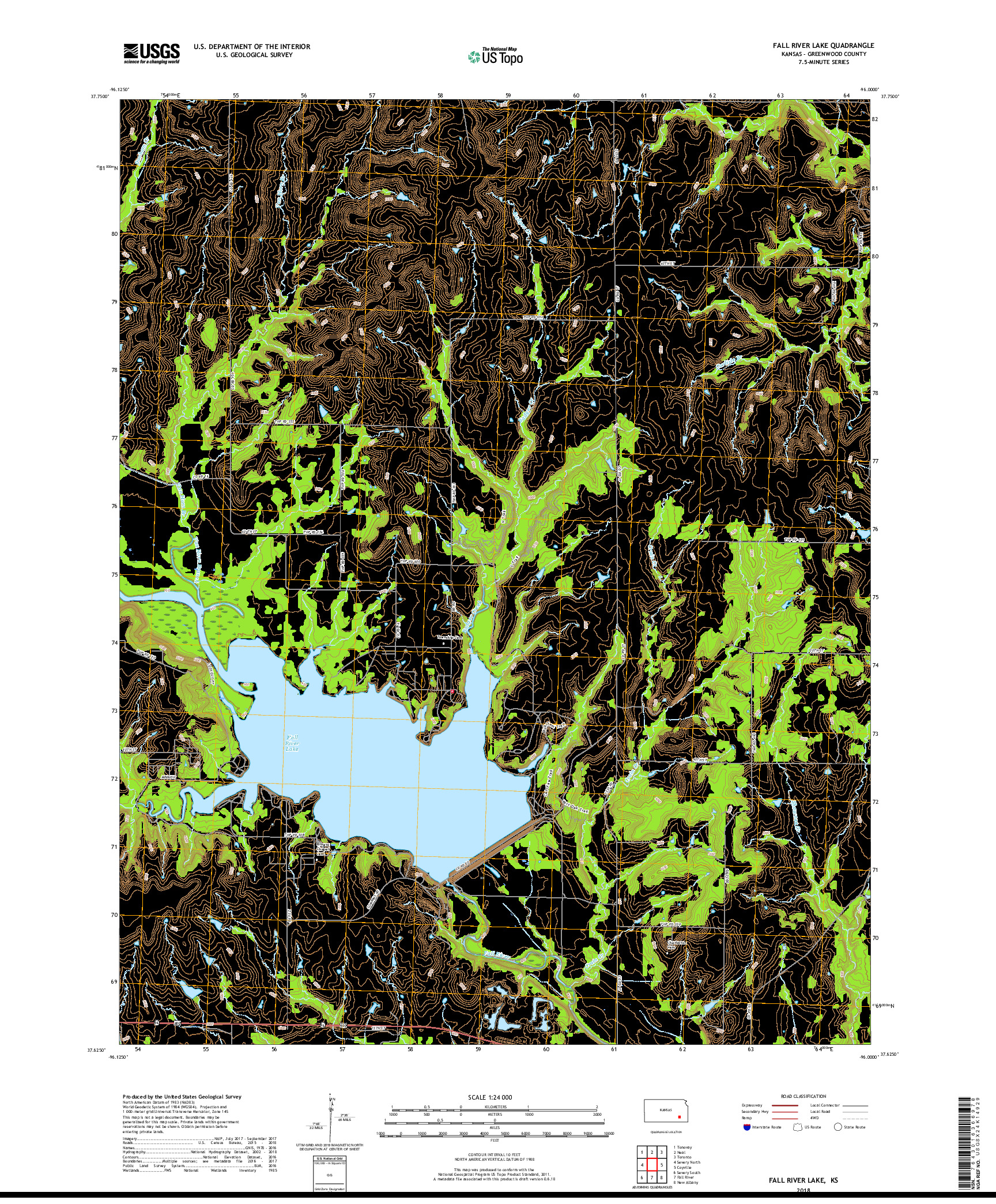 USGS US TOPO 7.5-MINUTE MAP FOR FALL RIVER LAKE, KS 2018