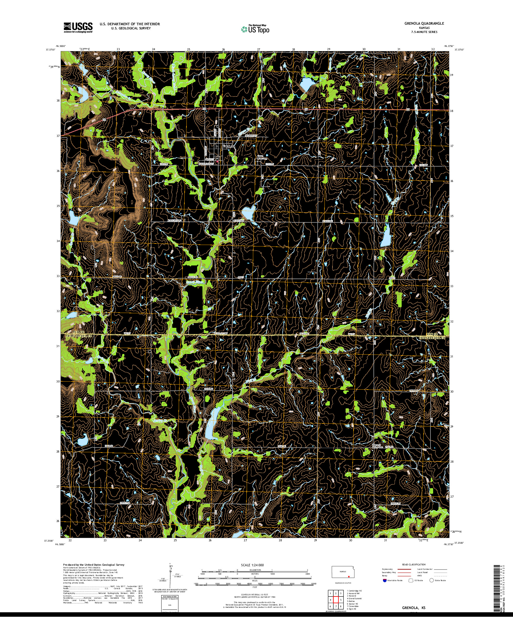 USGS US TOPO 7.5-MINUTE MAP FOR GRENOLA, KS 2018