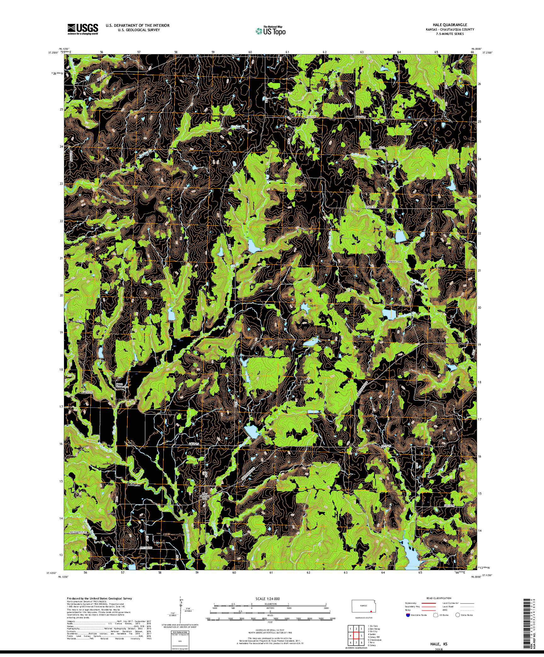 USGS US TOPO 7.5-MINUTE MAP FOR HALE, KS 2018