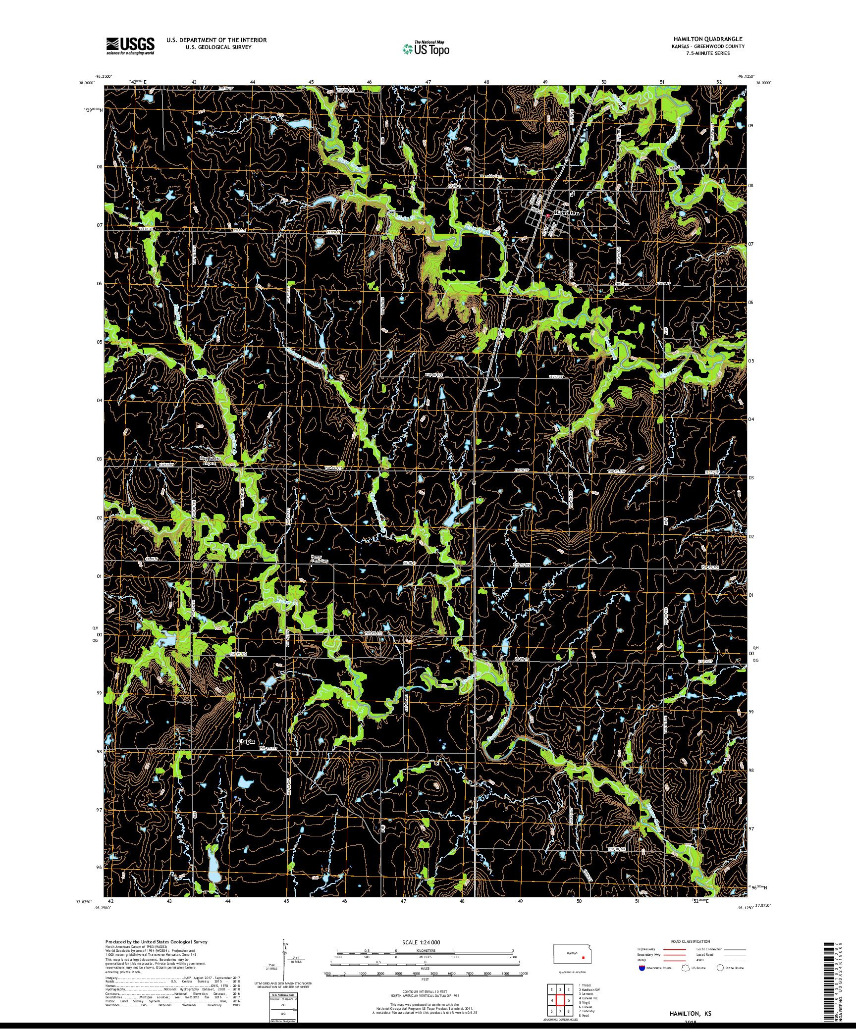 USGS US TOPO 7.5-MINUTE MAP FOR HAMILTON, KS 2018