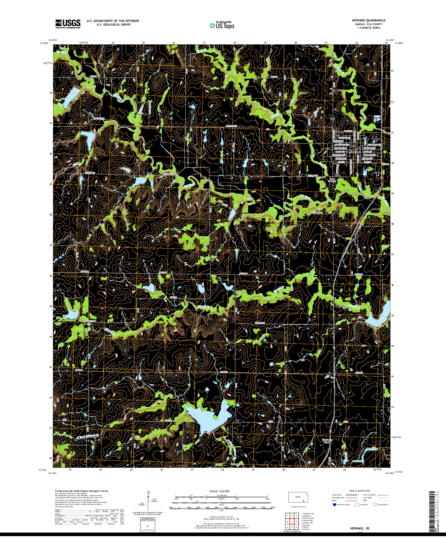 USGS US TOPO 7.5-MINUTE MAP FOR HOWARD, KS 2018