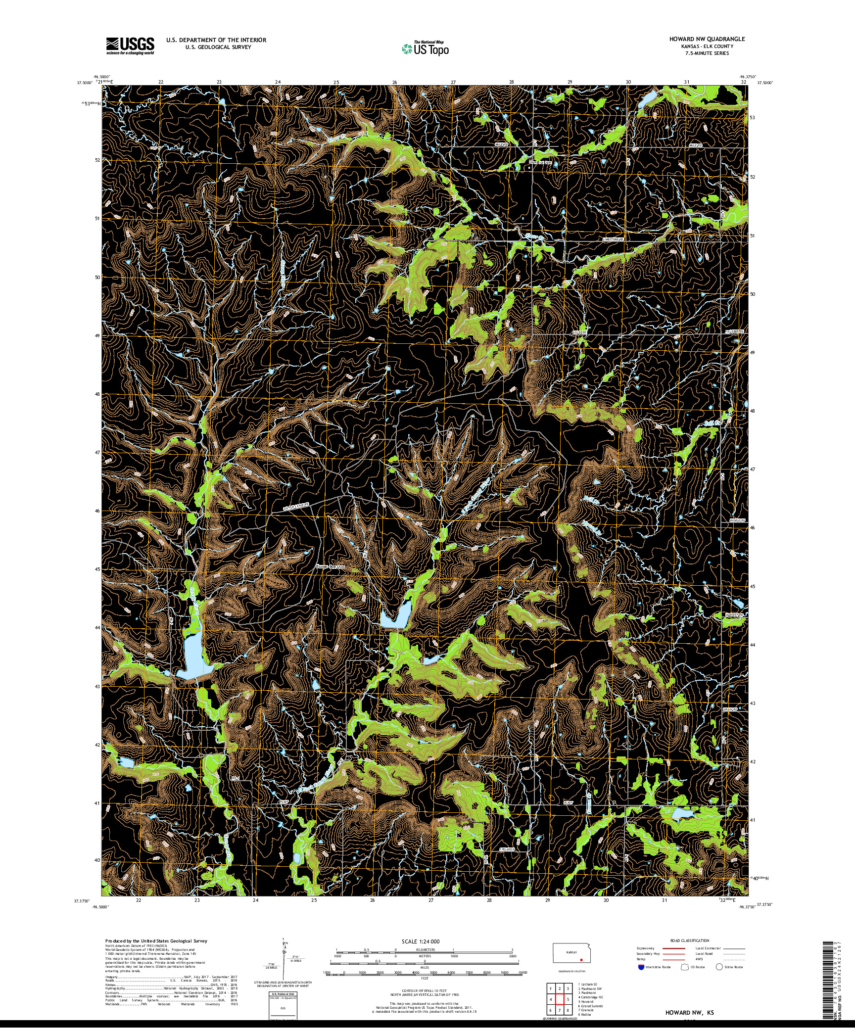 USGS US TOPO 7.5-MINUTE MAP FOR HOWARD NW, KS 2018