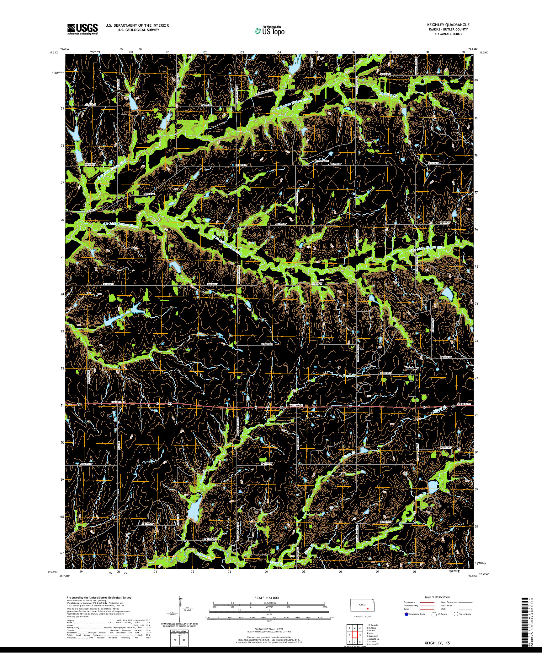 USGS US TOPO 7.5-MINUTE MAP FOR KEIGHLEY, KS 2018