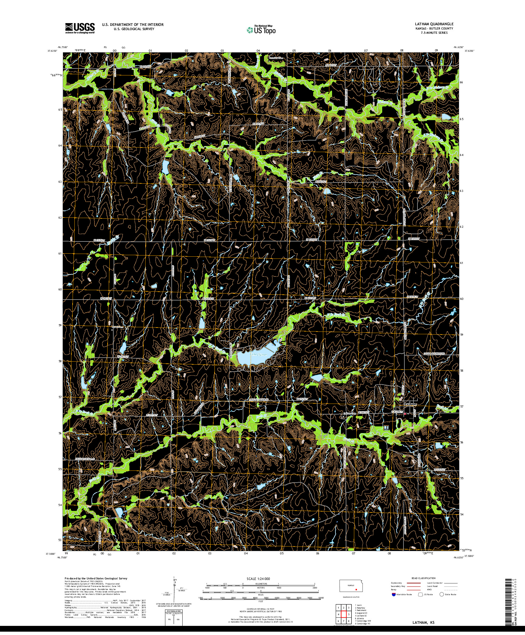 USGS US TOPO 7.5-MINUTE MAP FOR LATHAM, KS 2018