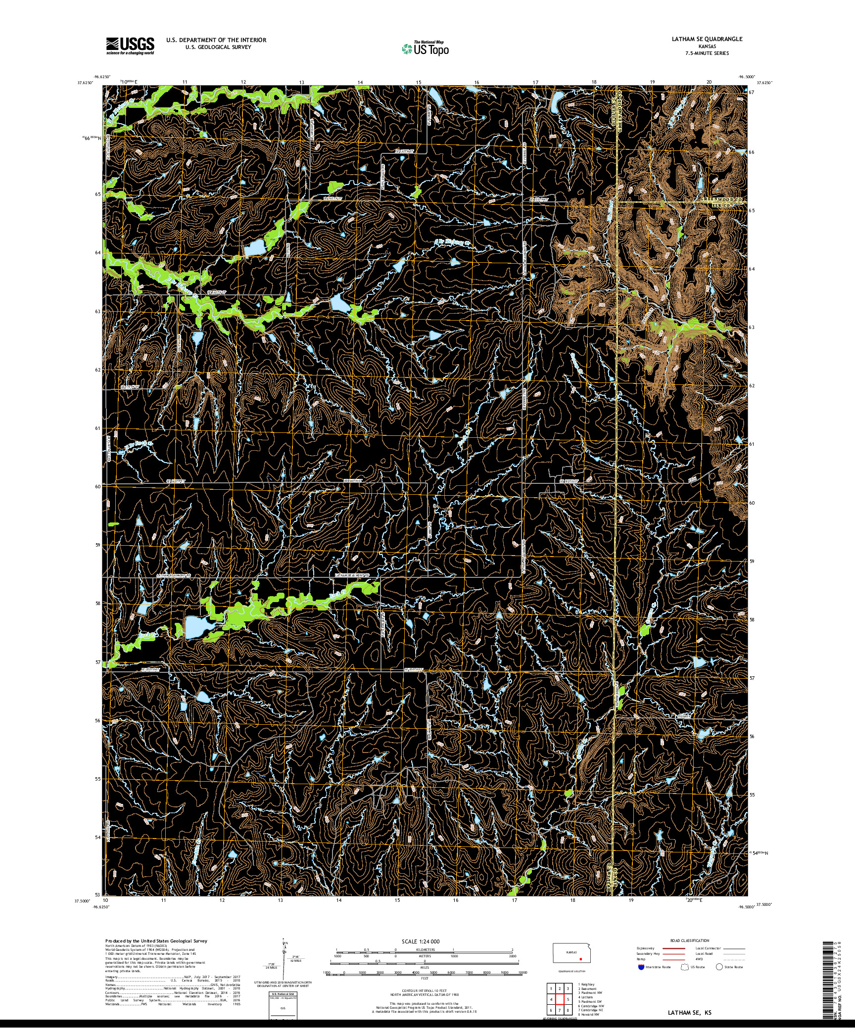 USGS US TOPO 7.5-MINUTE MAP FOR LATHAM SE, KS 2018