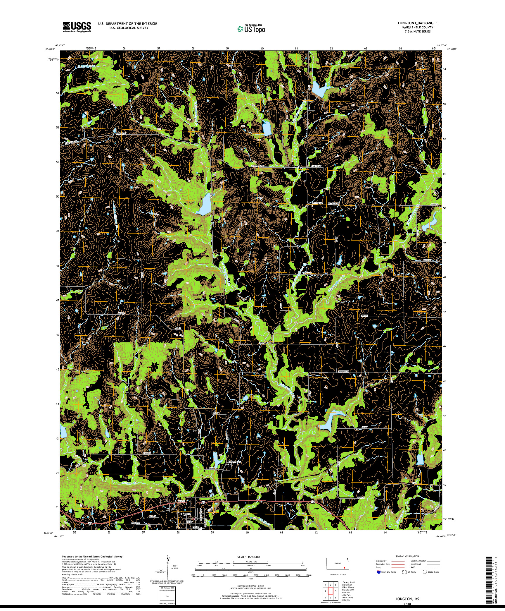 USGS US TOPO 7.5-MINUTE MAP FOR LONGTON, KS 2018