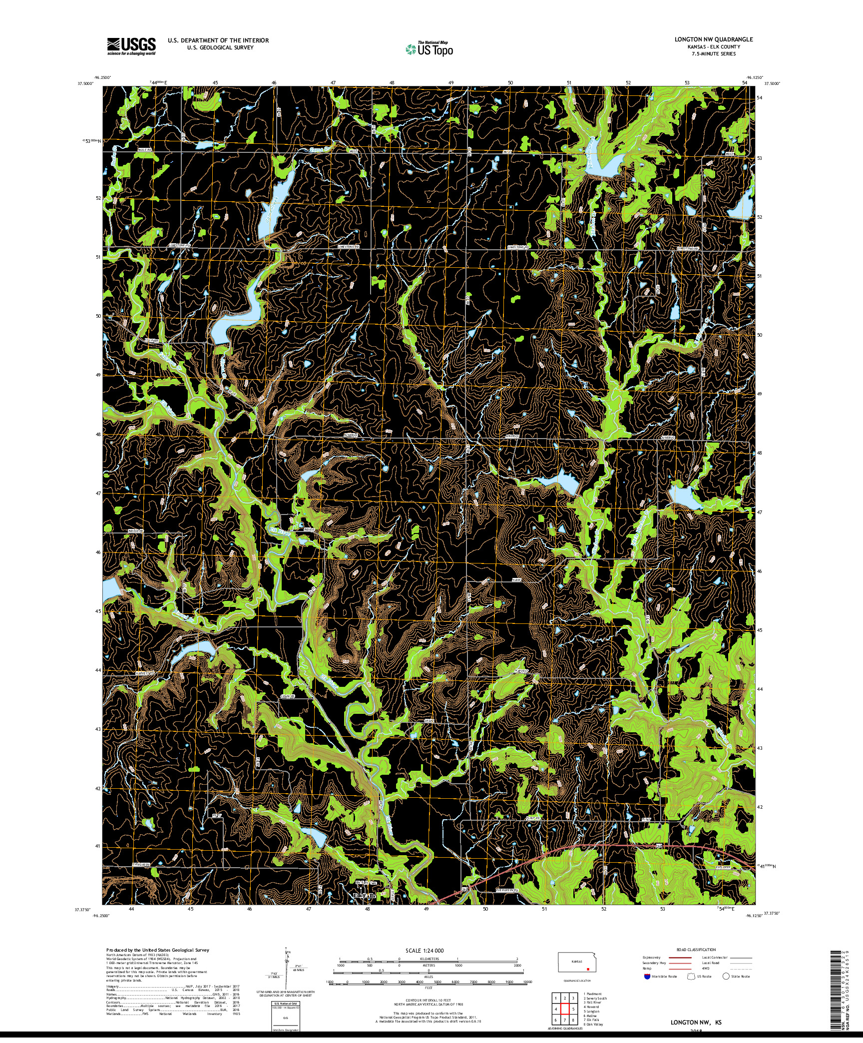 USGS US TOPO 7.5-MINUTE MAP FOR LONGTON NW, KS 2018