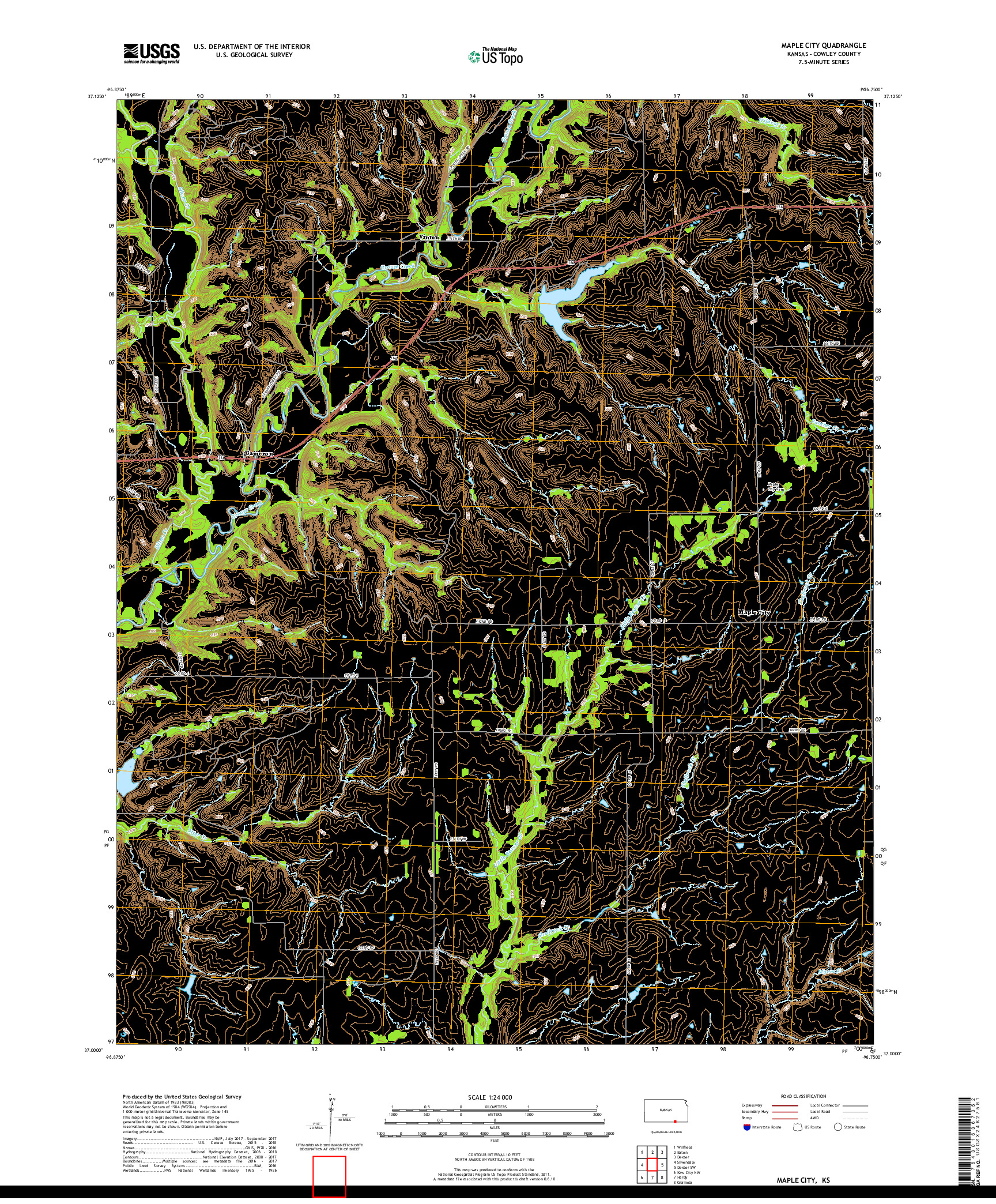 USGS US TOPO 7.5-MINUTE MAP FOR MAPLE CITY, KS 2018