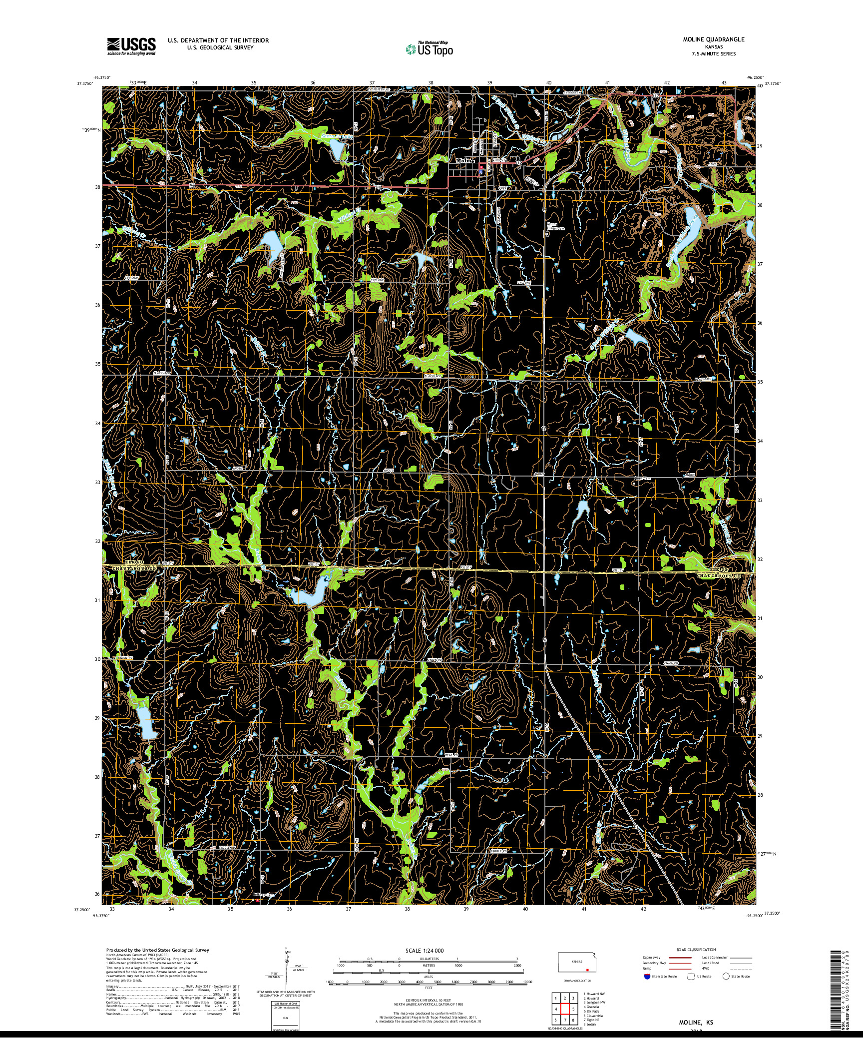 USGS US TOPO 7.5-MINUTE MAP FOR MOLINE, KS 2018
