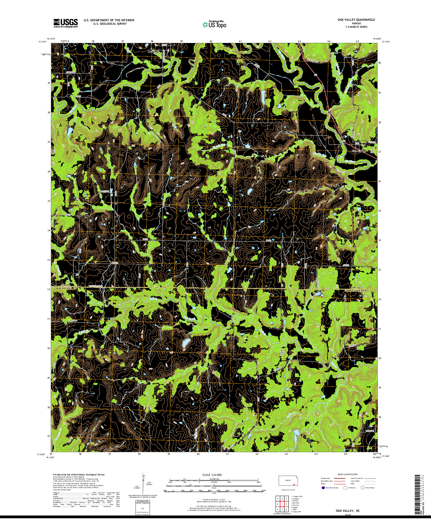 USGS US TOPO 7.5-MINUTE MAP FOR OAK VALLEY, KS 2018