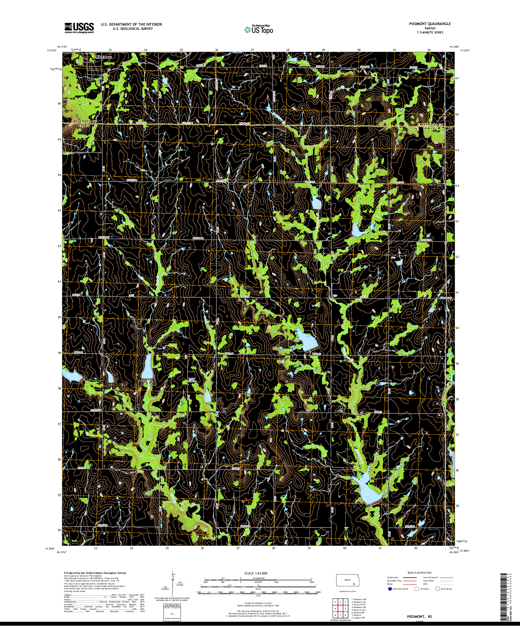 USGS US TOPO 7.5-MINUTE MAP FOR PIEDMONT, KS 2018