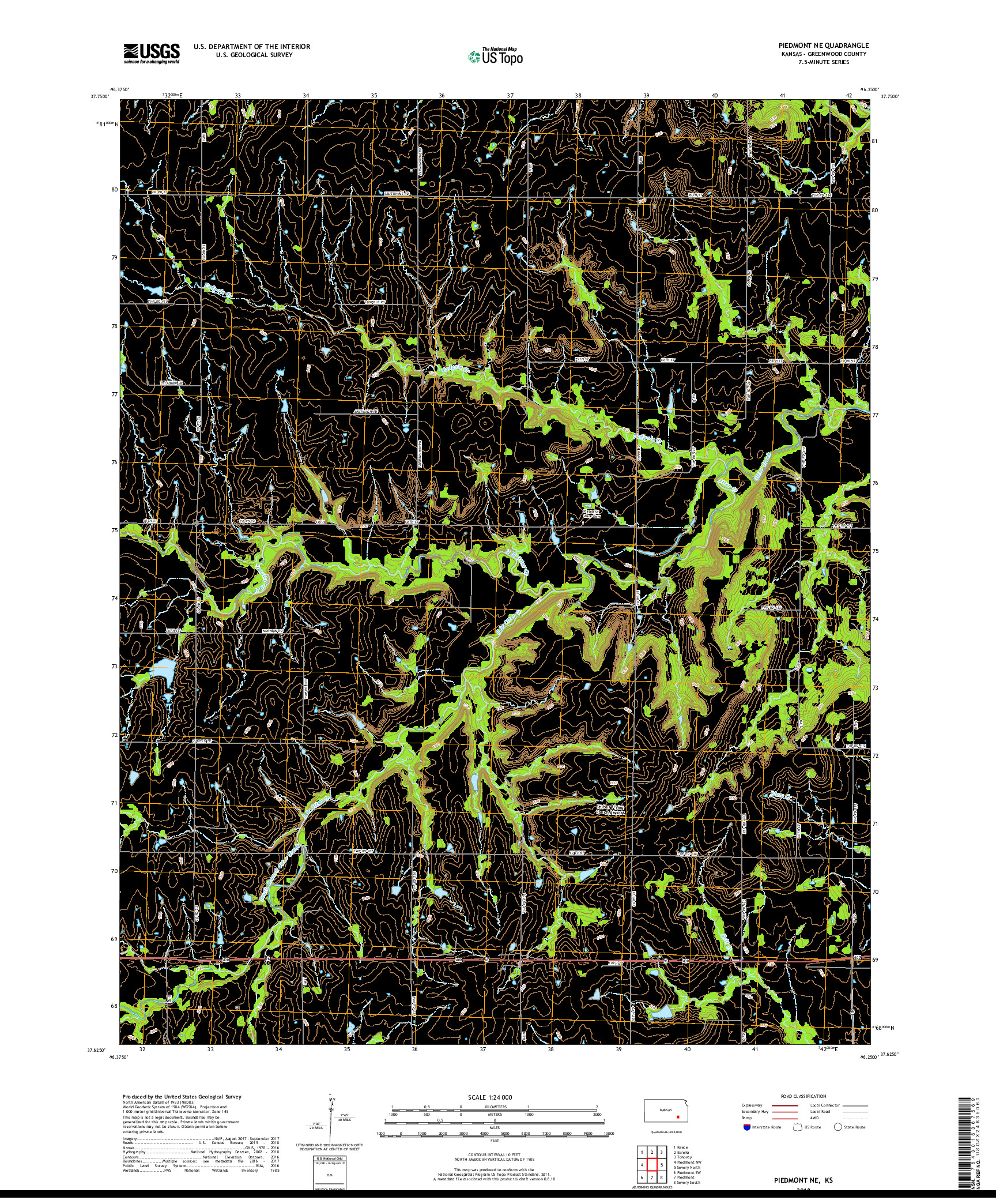 USGS US TOPO 7.5-MINUTE MAP FOR PIEDMONT NE, KS 2018