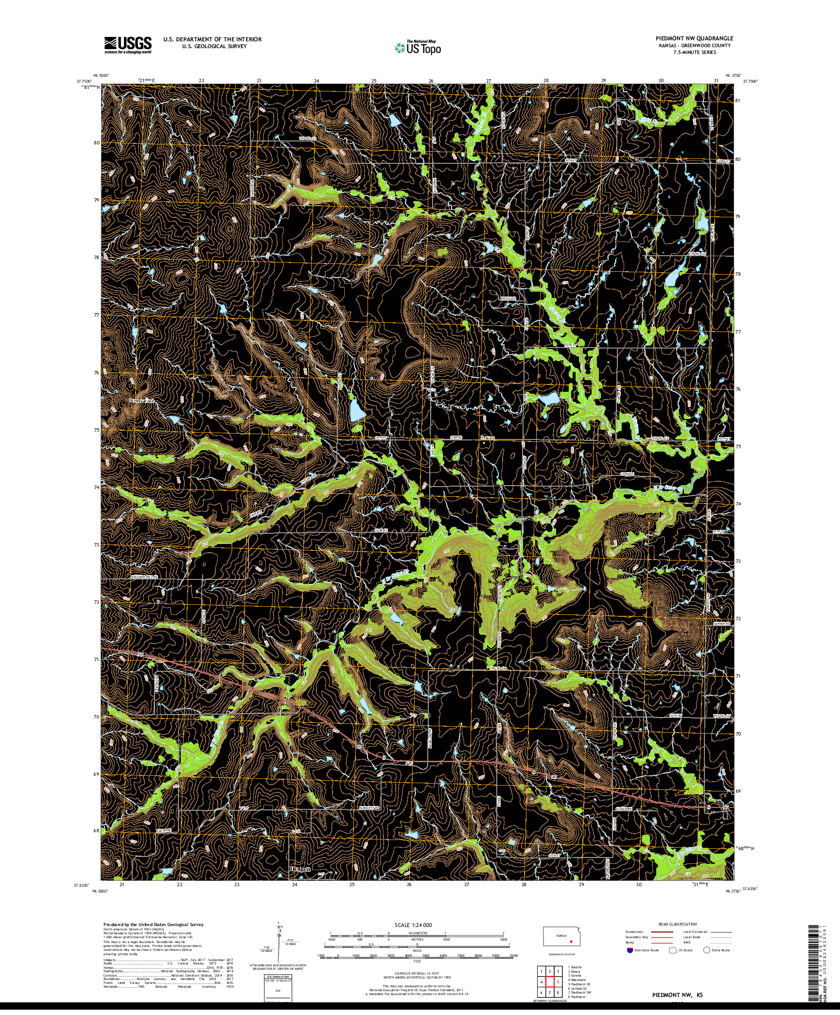 USGS US TOPO 7.5-MINUTE MAP FOR PIEDMONT NW, KS 2018