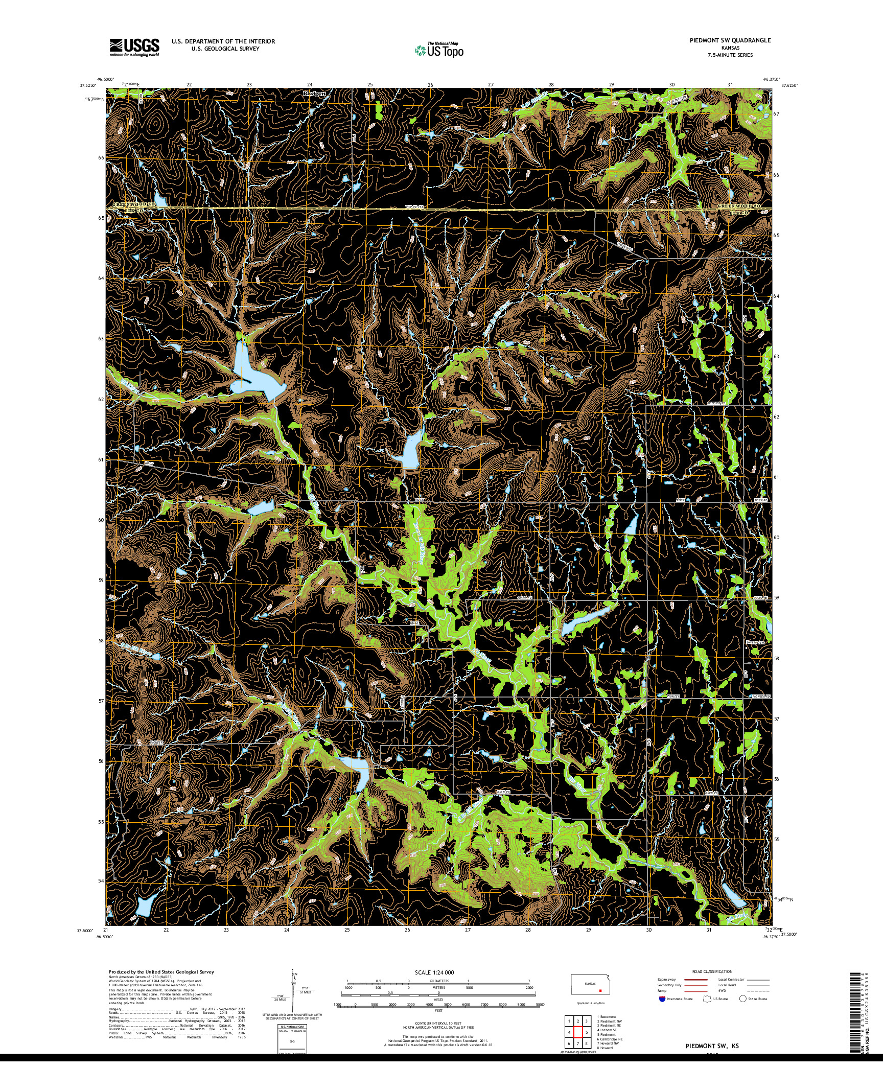 USGS US TOPO 7.5-MINUTE MAP FOR PIEDMONT SW, KS 2018
