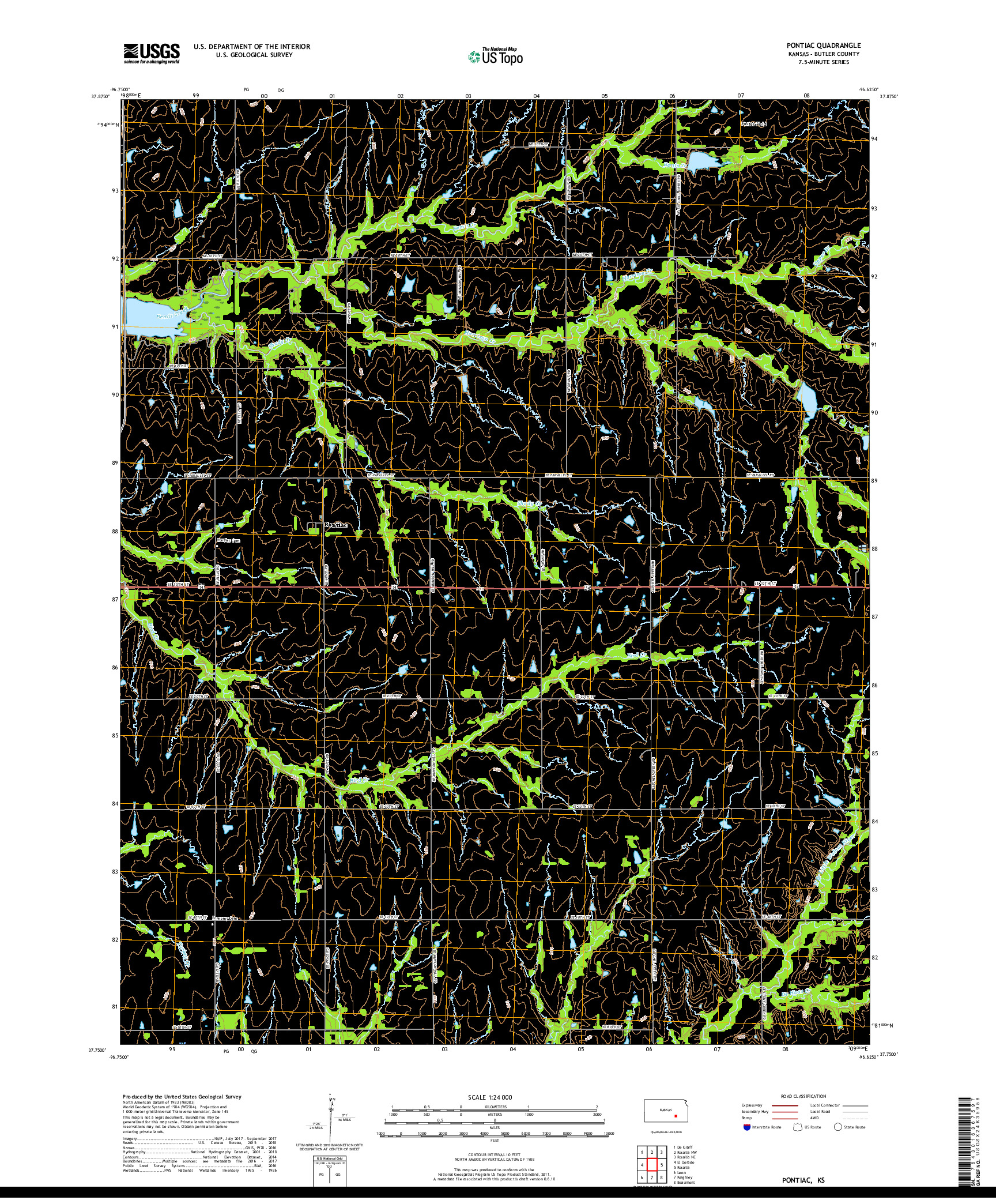 USGS US TOPO 7.5-MINUTE MAP FOR PONTIAC, KS 2018