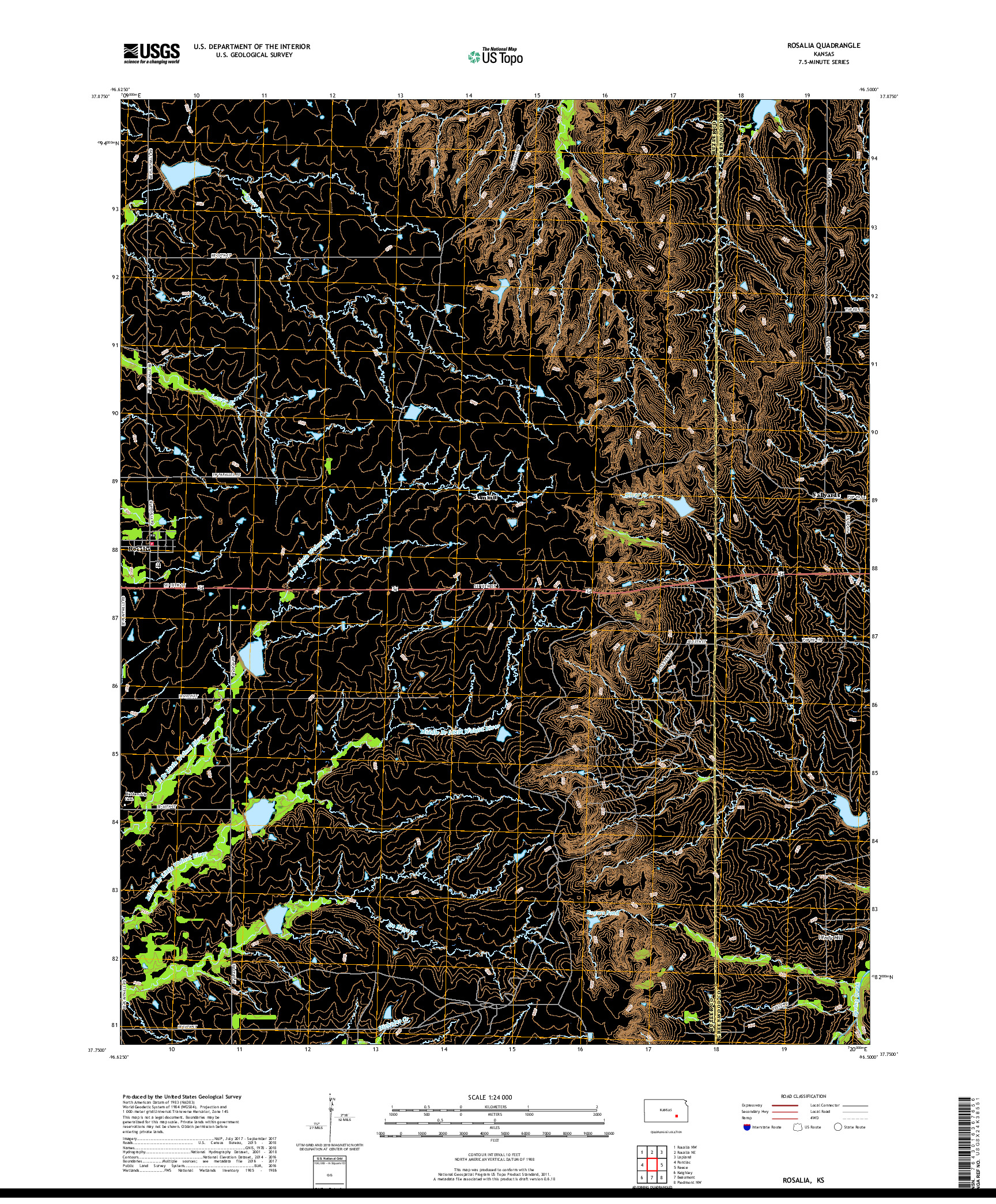 USGS US TOPO 7.5-MINUTE MAP FOR ROSALIA, KS 2018