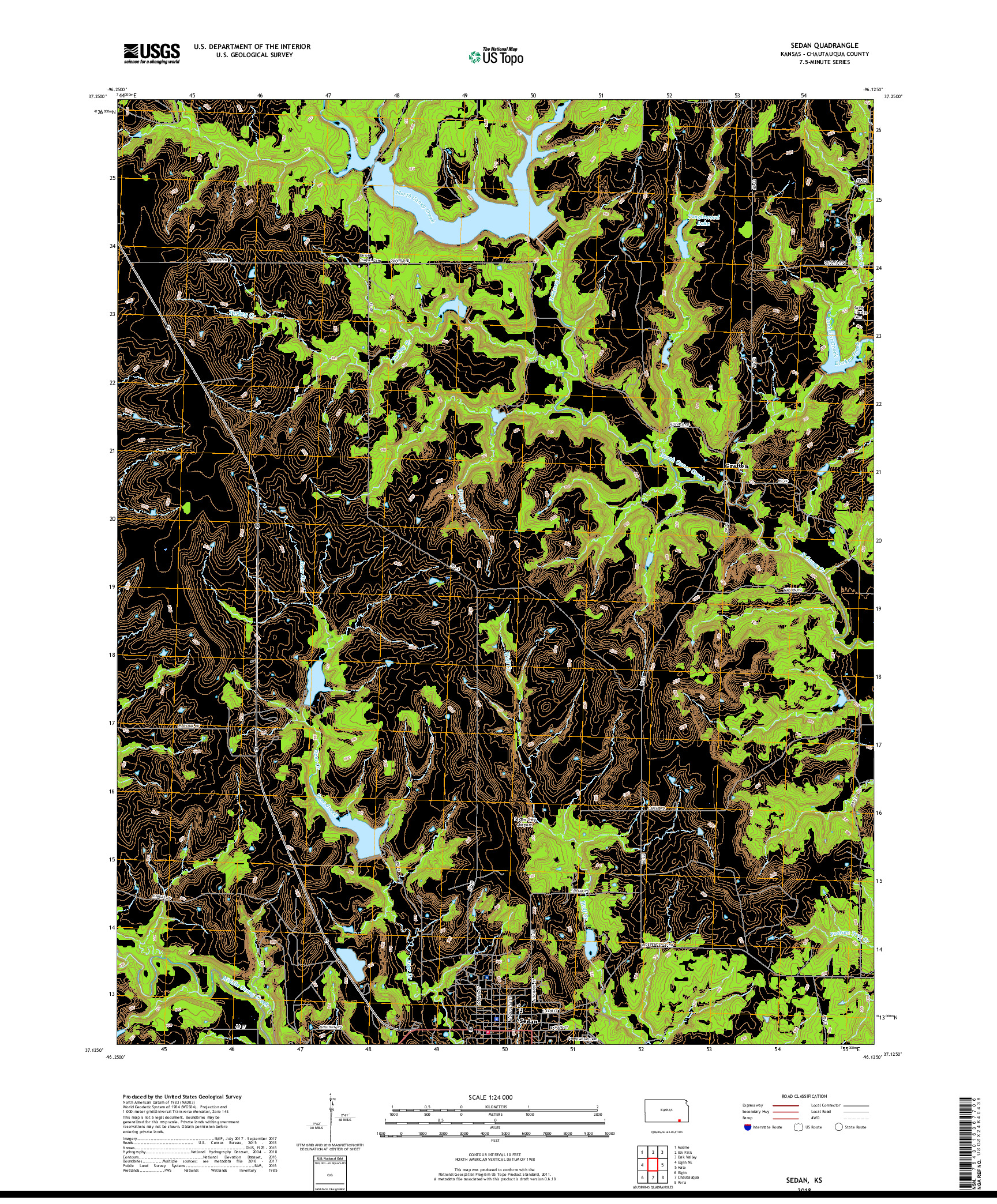 USGS US TOPO 7.5-MINUTE MAP FOR SEDAN, KS 2018