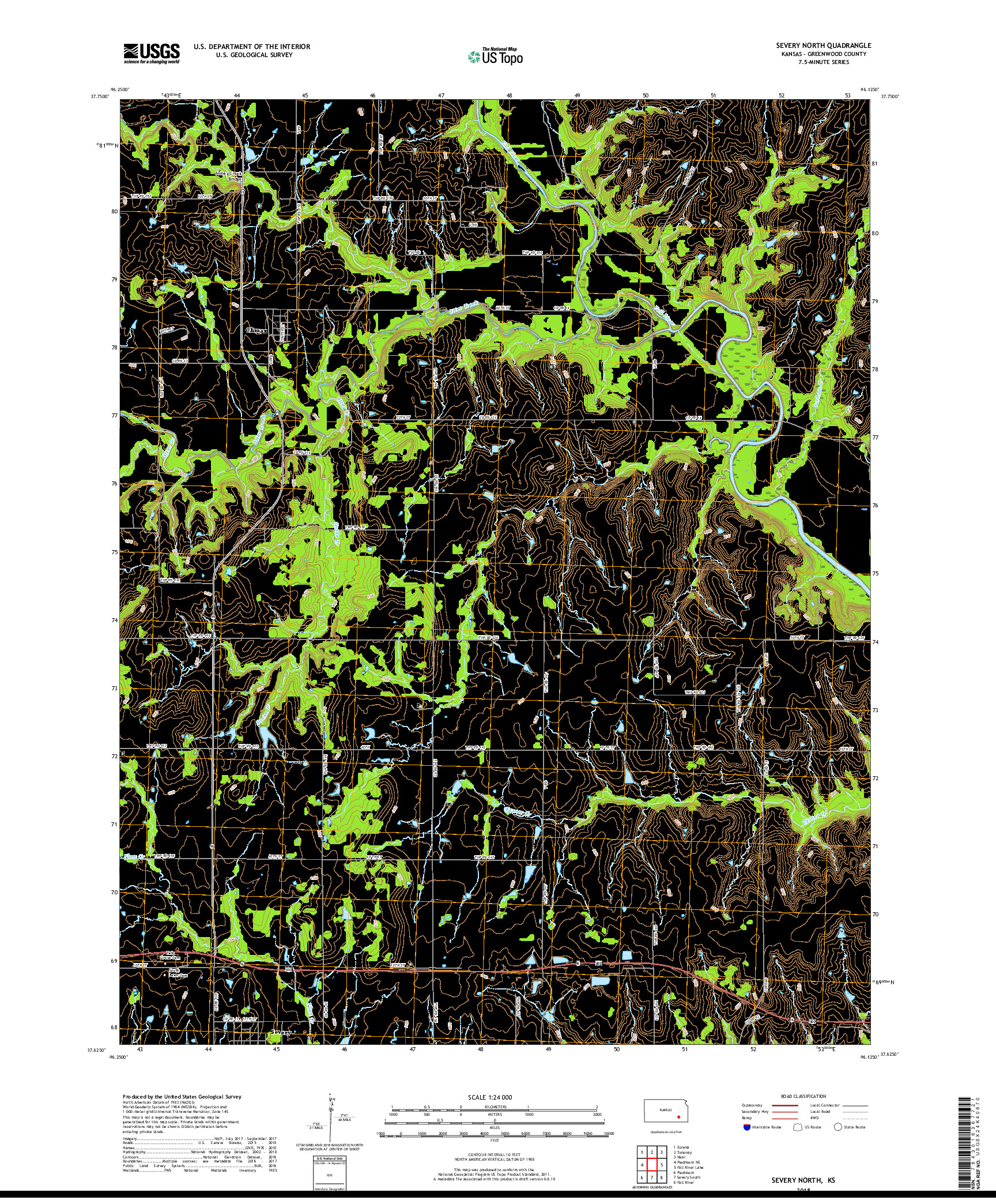 USGS US TOPO 7.5-MINUTE MAP FOR SEVERY NORTH, KS 2018