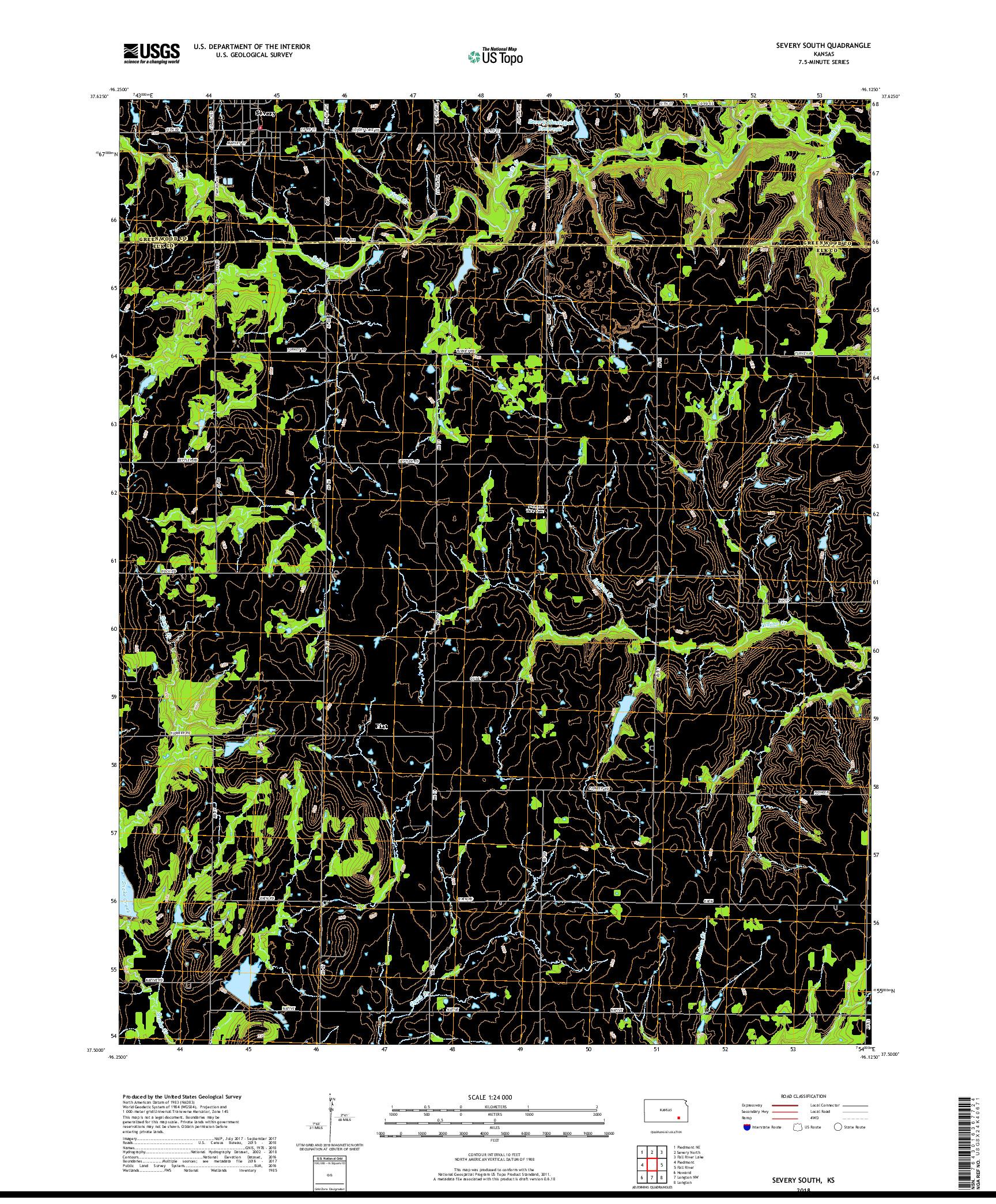 USGS US TOPO 7.5-MINUTE MAP FOR SEVERY SOUTH, KS 2018