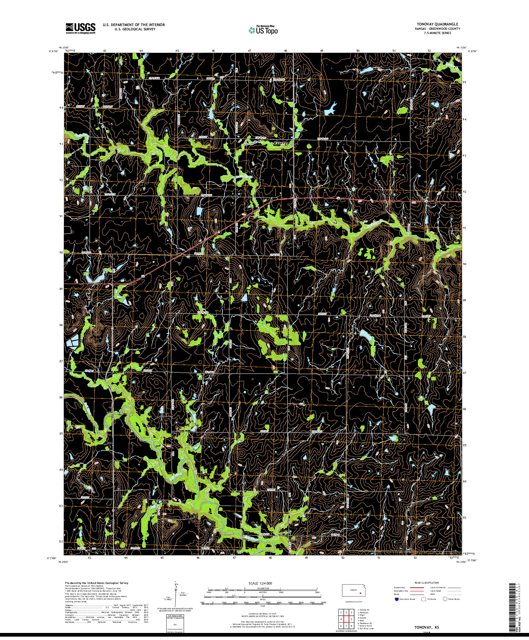 USGS US TOPO 7.5-MINUTE MAP FOR TONOVAY, KS 2018