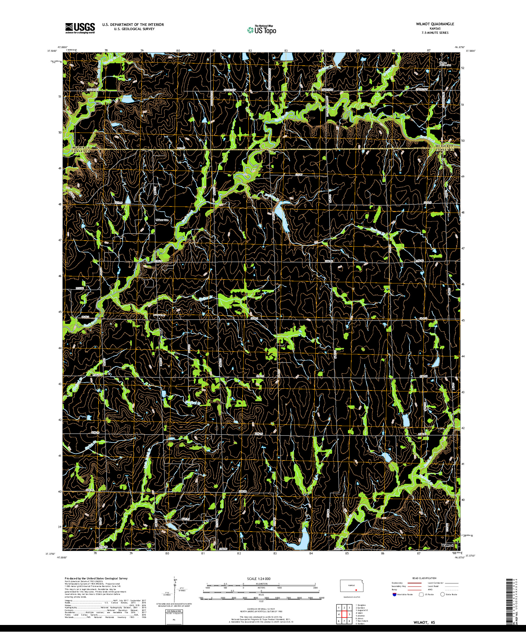 USGS US TOPO 7.5-MINUTE MAP FOR WILMOT, KS 2018