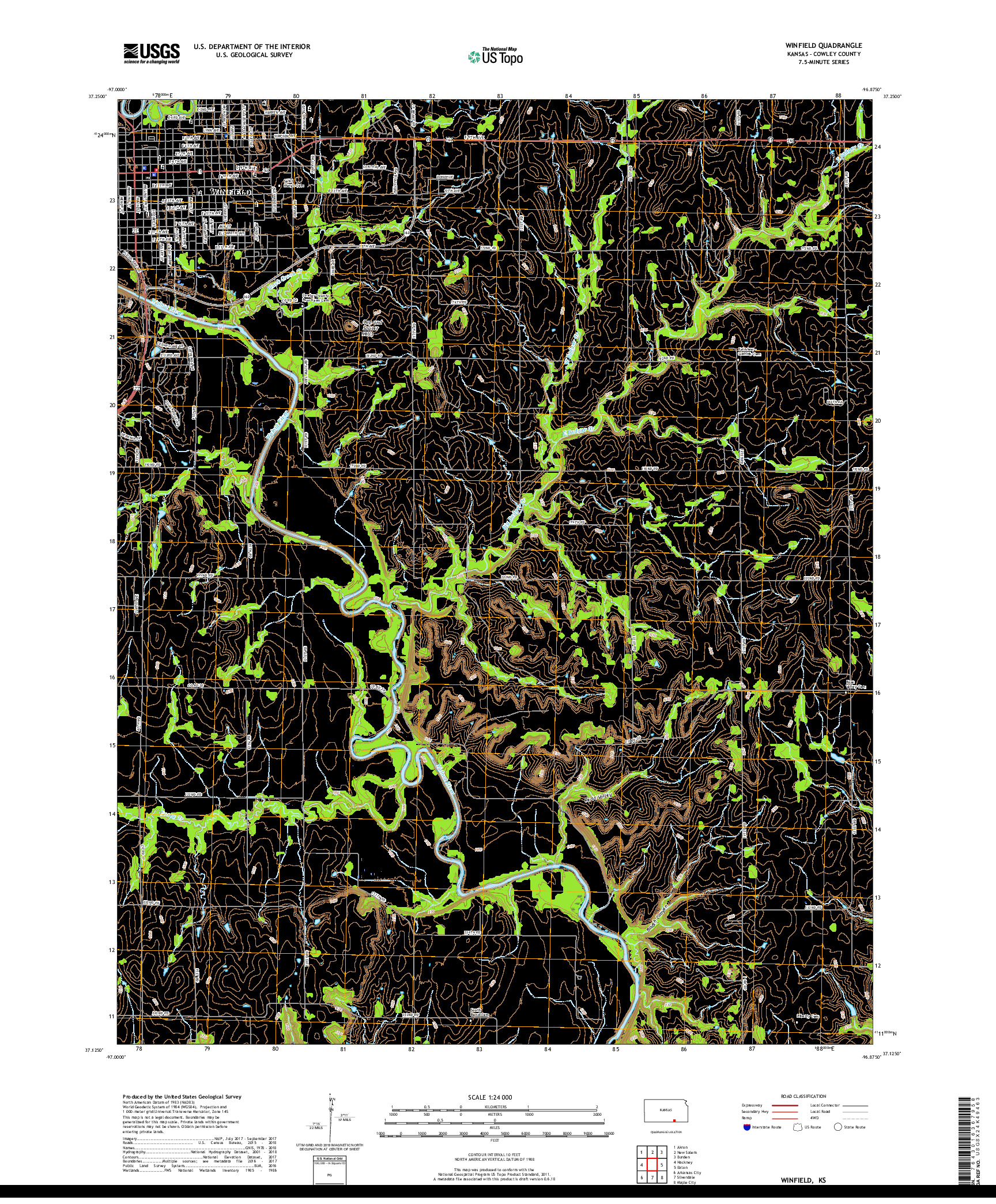 USGS US TOPO 7.5-MINUTE MAP FOR WINFIELD, KS 2018