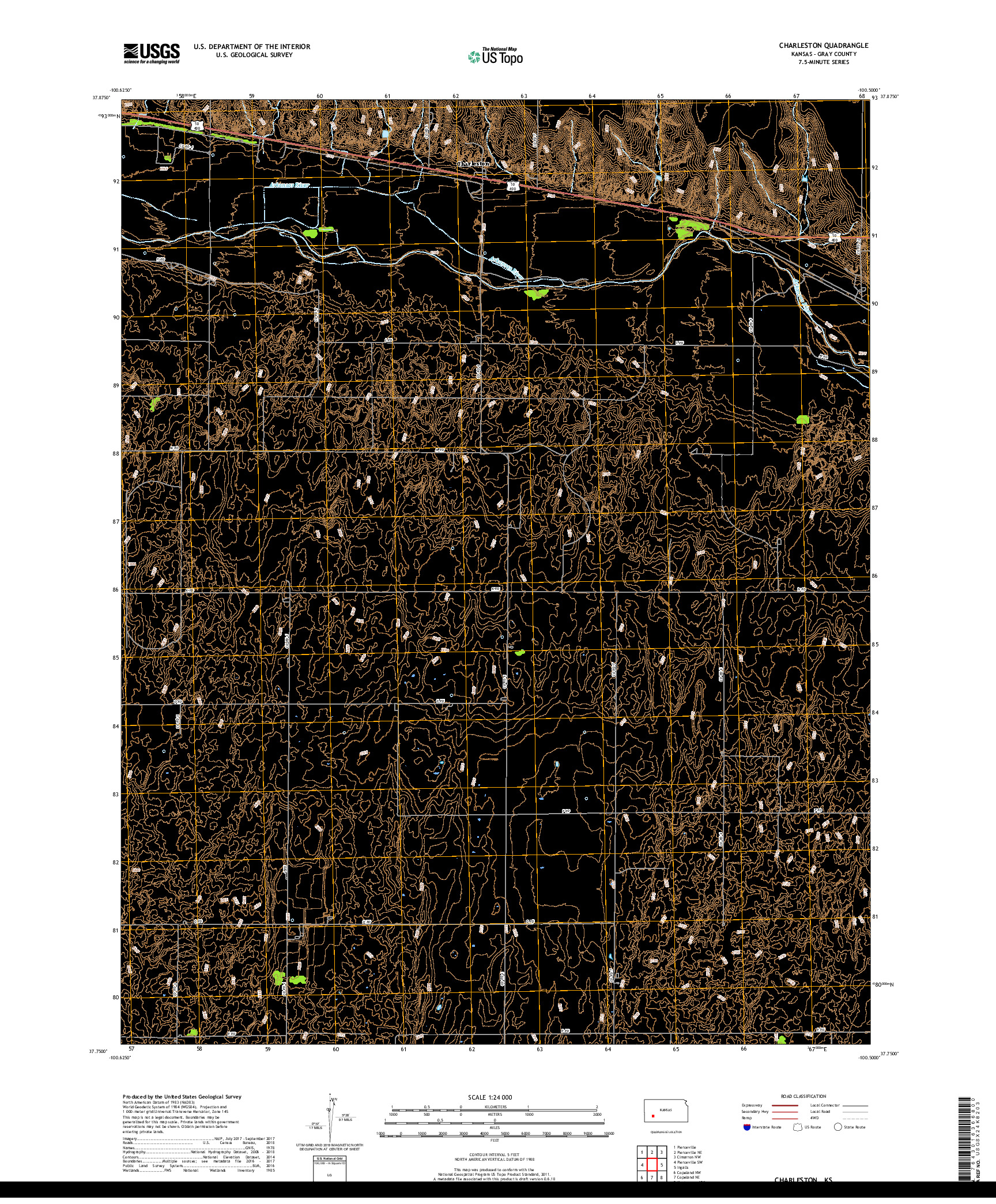 USGS US TOPO 7.5-MINUTE MAP FOR CHARLESTON, KS 2018