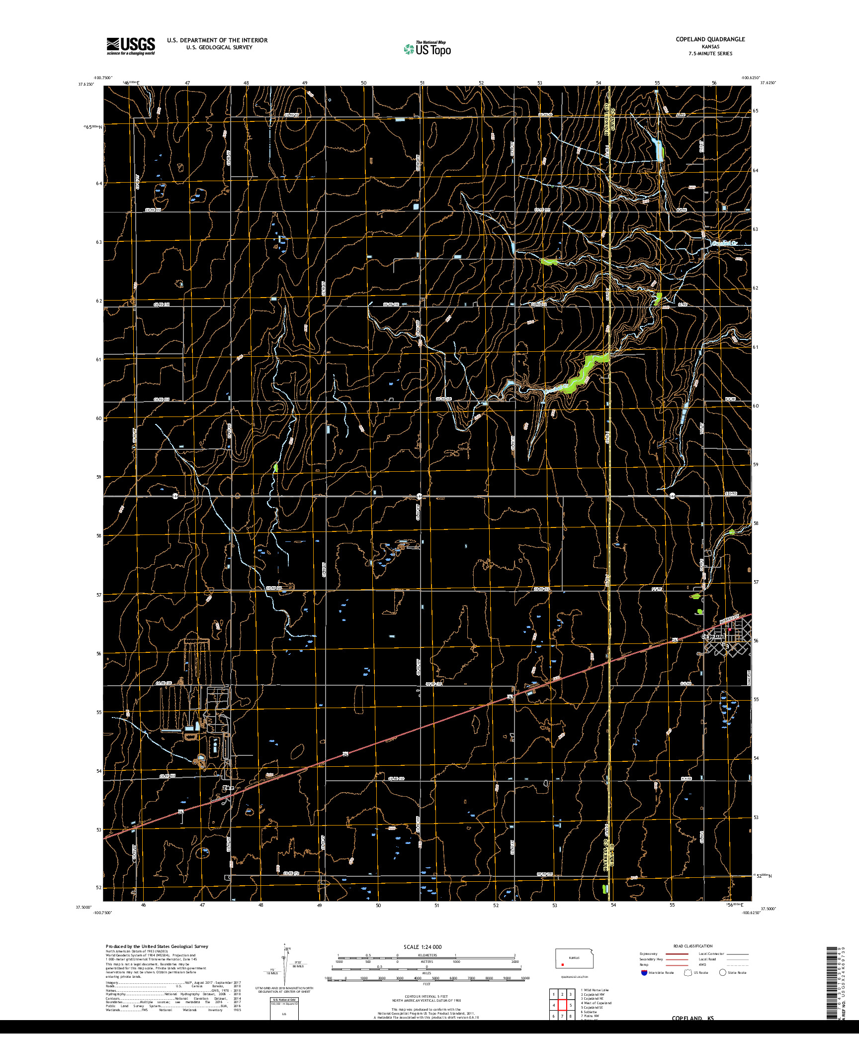 USGS US TOPO 7.5-MINUTE MAP FOR COPELAND, KS 2018
