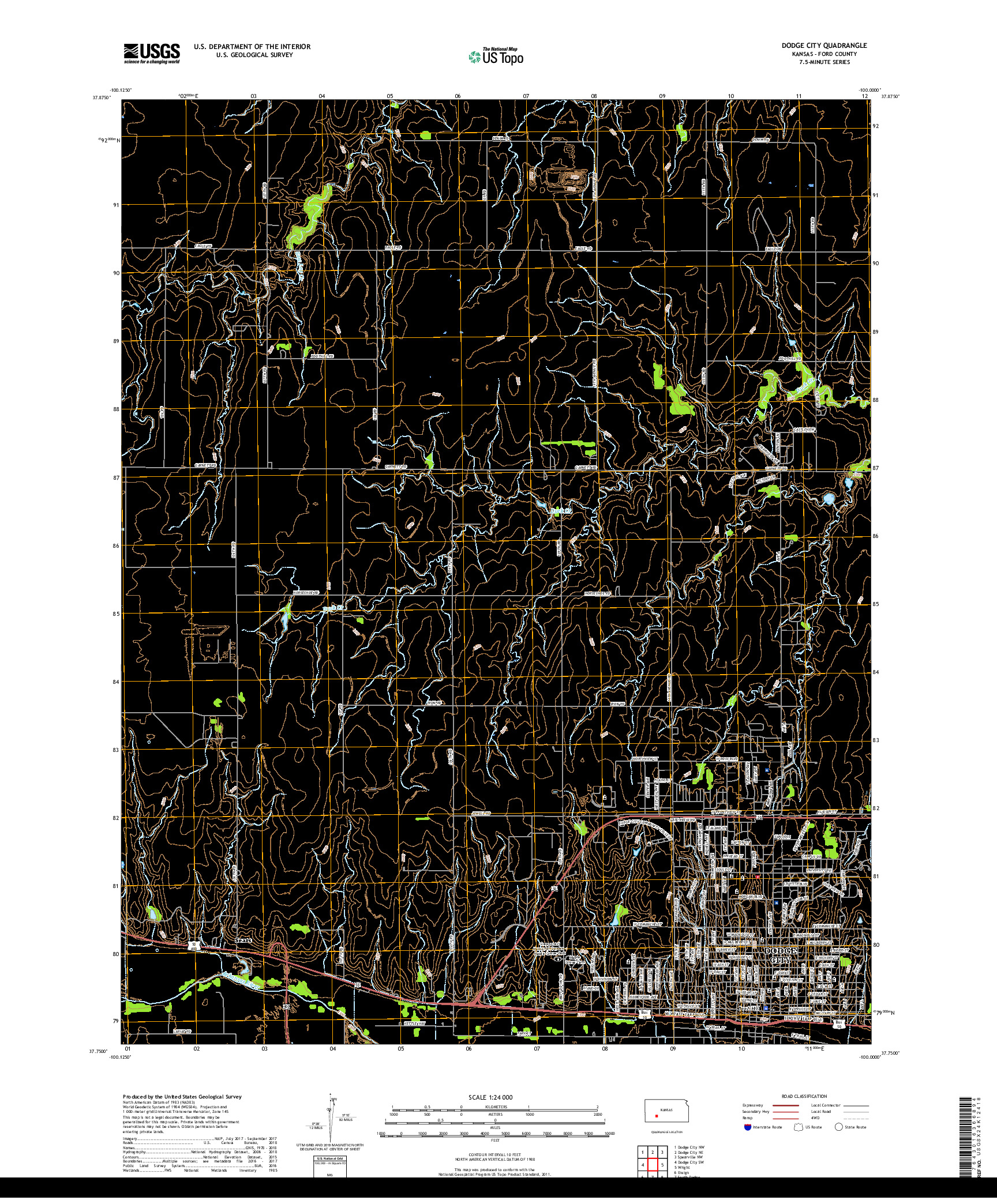 USGS US TOPO 7.5-MINUTE MAP FOR DODGE CITY, KS 2018