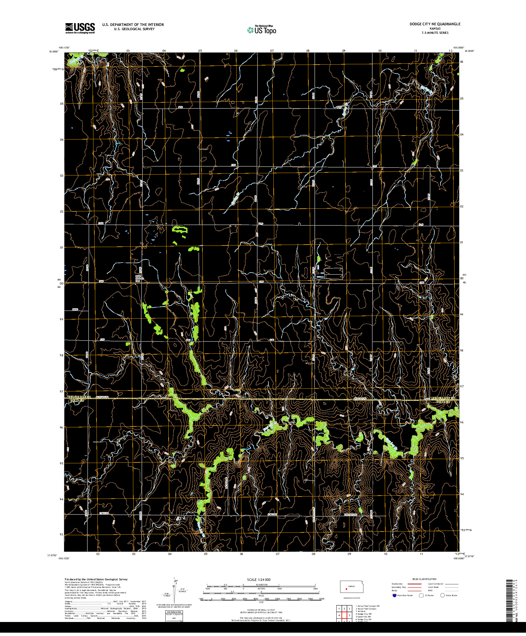 USGS US TOPO 7.5-MINUTE MAP FOR DODGE CITY NE, KS 2018
