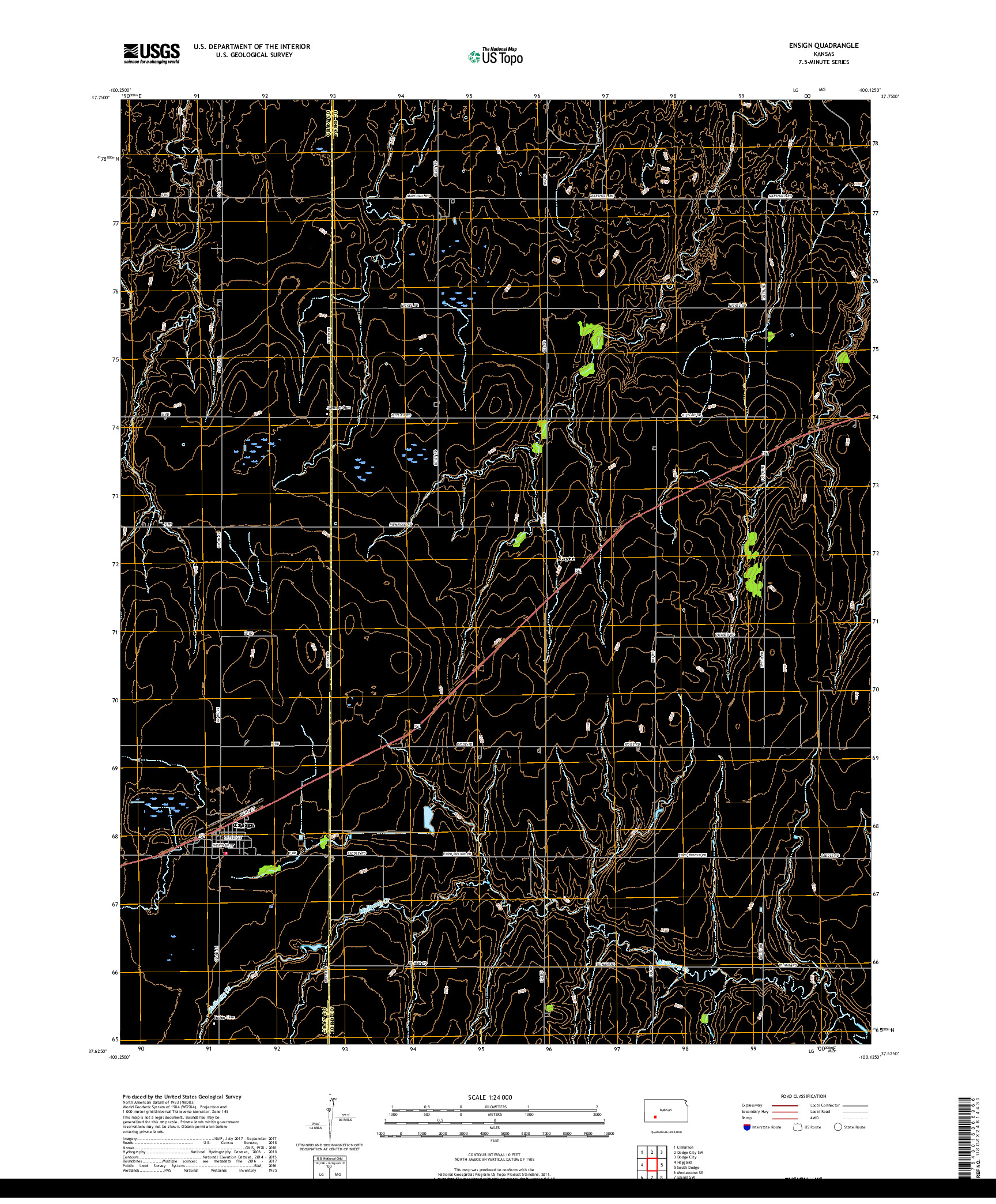 USGS US TOPO 7.5-MINUTE MAP FOR ENSIGN, KS 2018