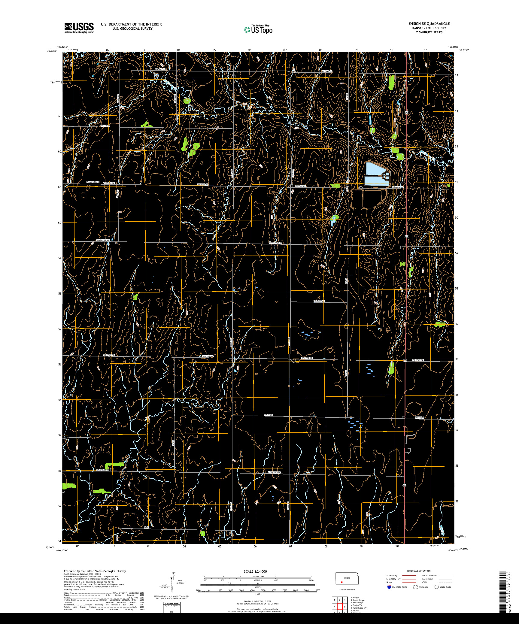 USGS US TOPO 7.5-MINUTE MAP FOR ENSIGN SE, KS 2018