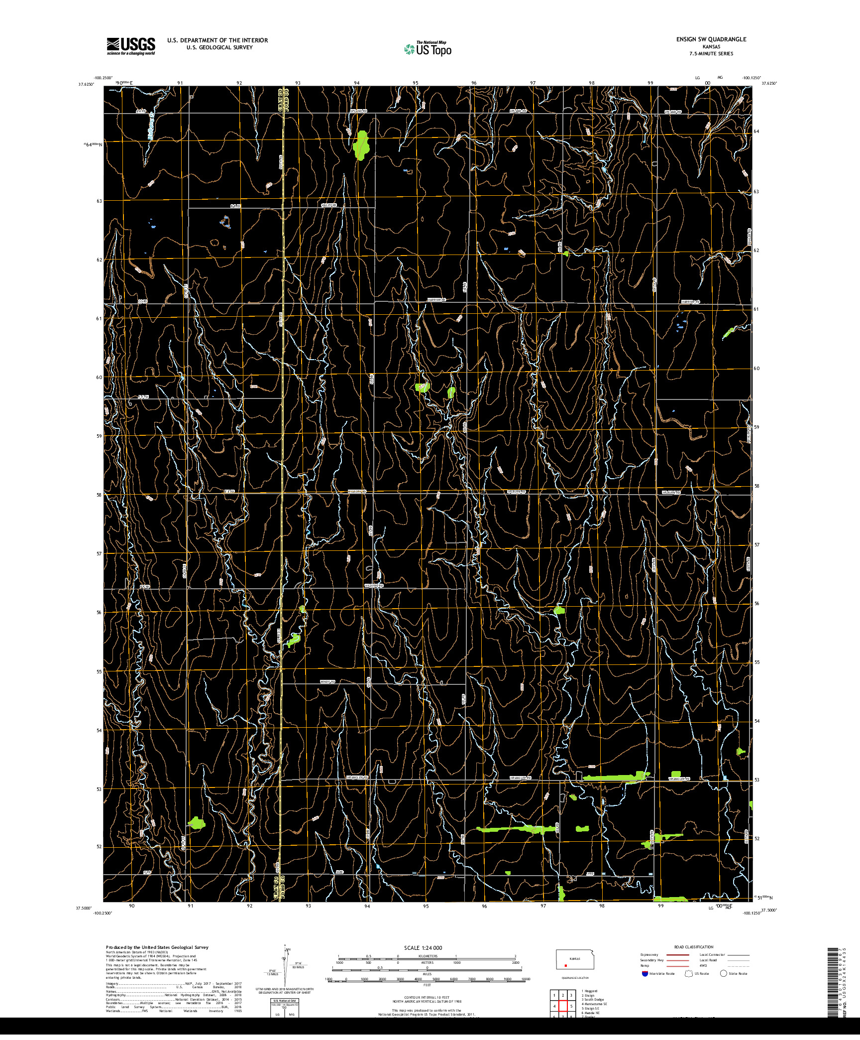 USGS US TOPO 7.5-MINUTE MAP FOR ENSIGN SW, KS 2018