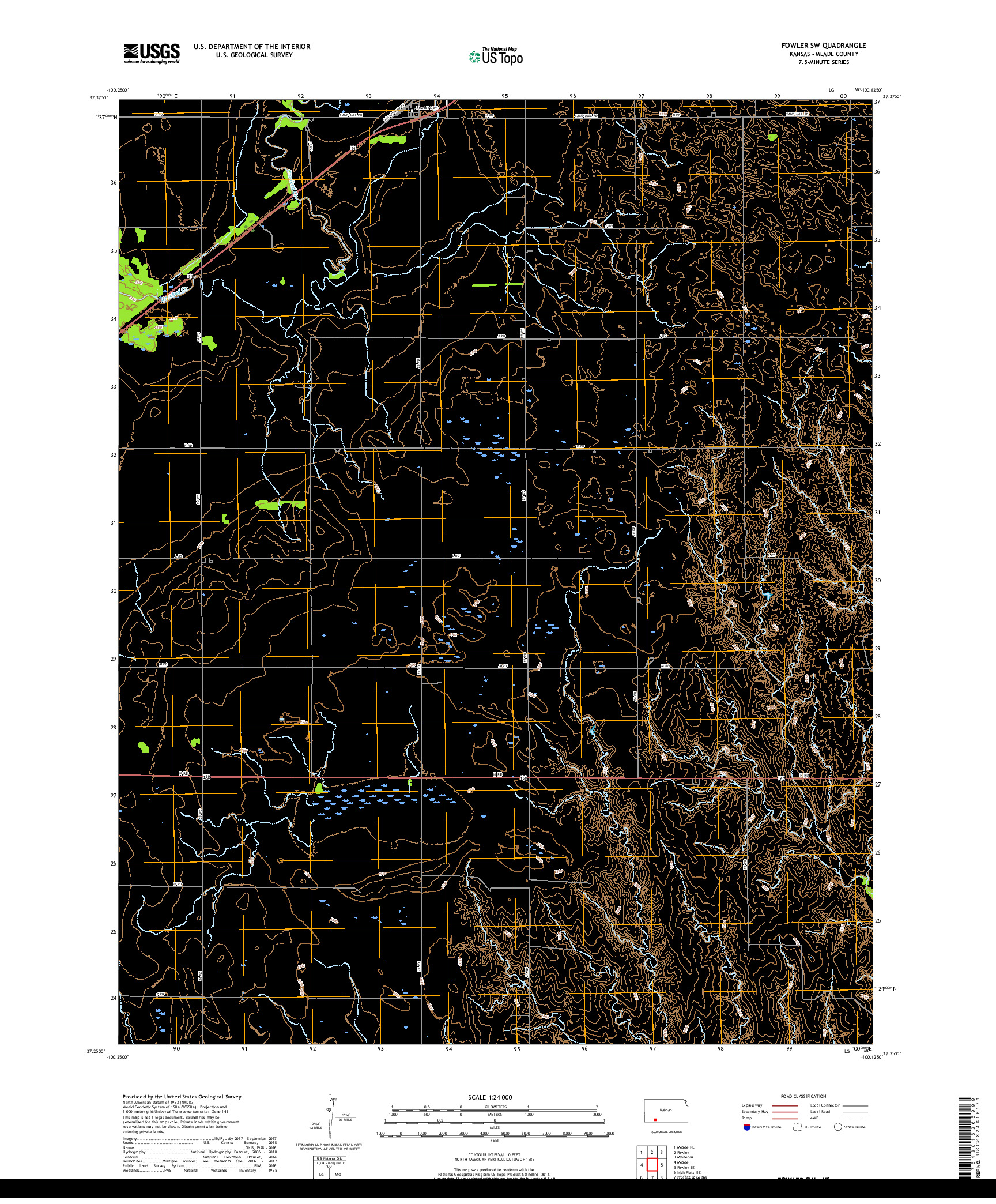 USGS US TOPO 7.5-MINUTE MAP FOR FOWLER SW, KS 2018