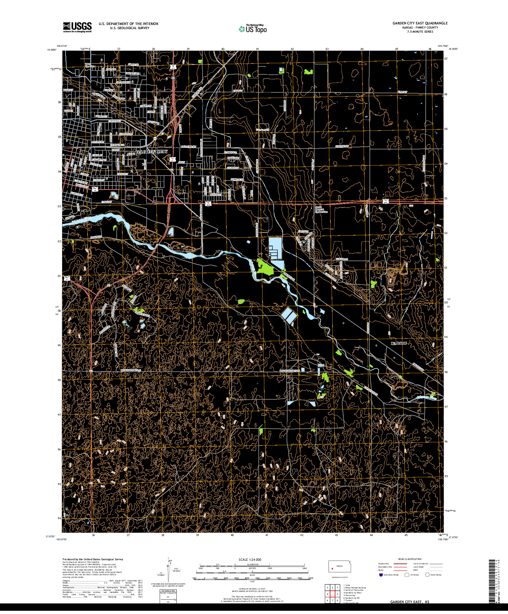 USGS US TOPO 7.5-MINUTE MAP FOR GARDEN CITY EAST, KS 2018