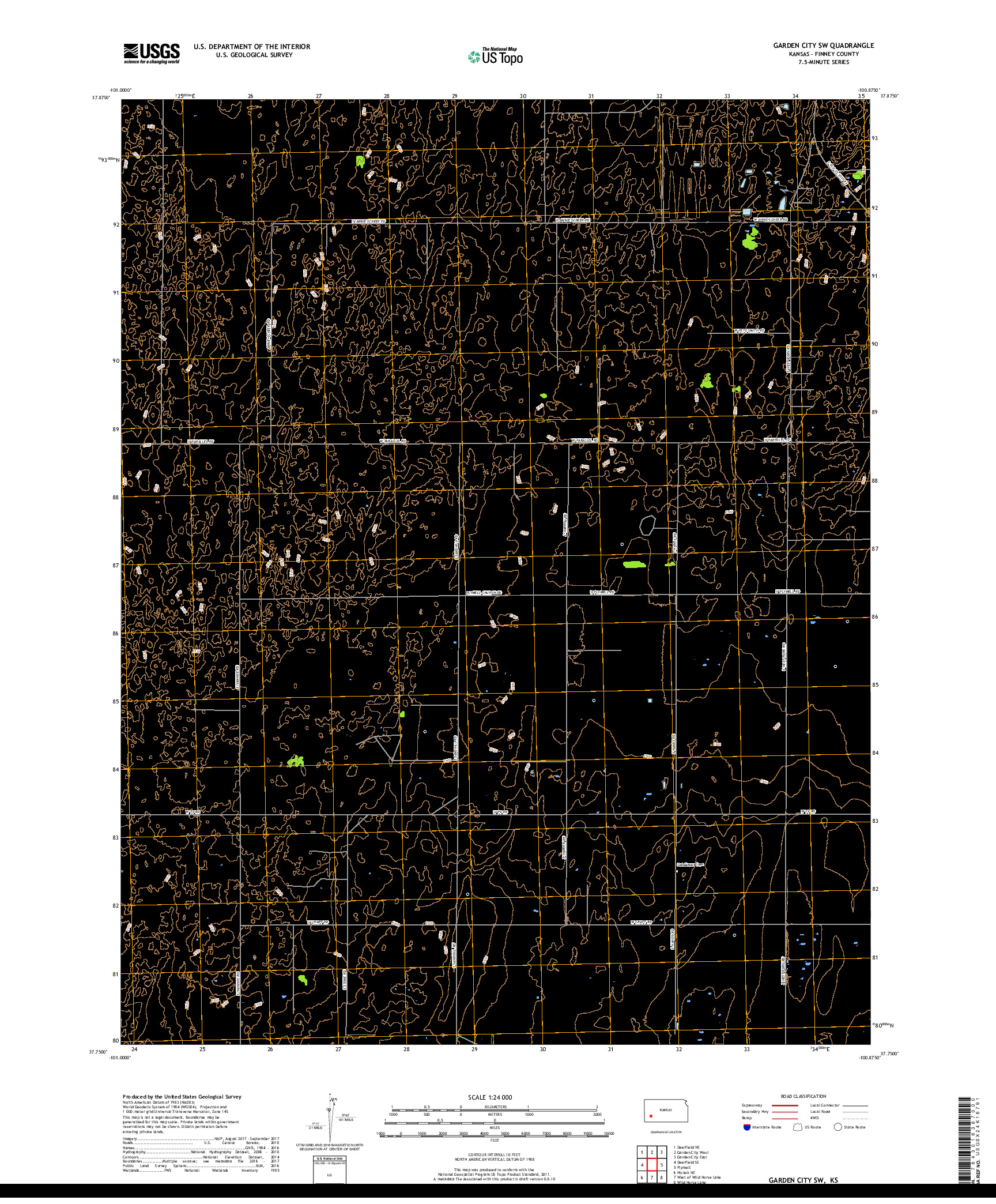 USGS US TOPO 7.5-MINUTE MAP FOR GARDEN CITY SW, KS 2018