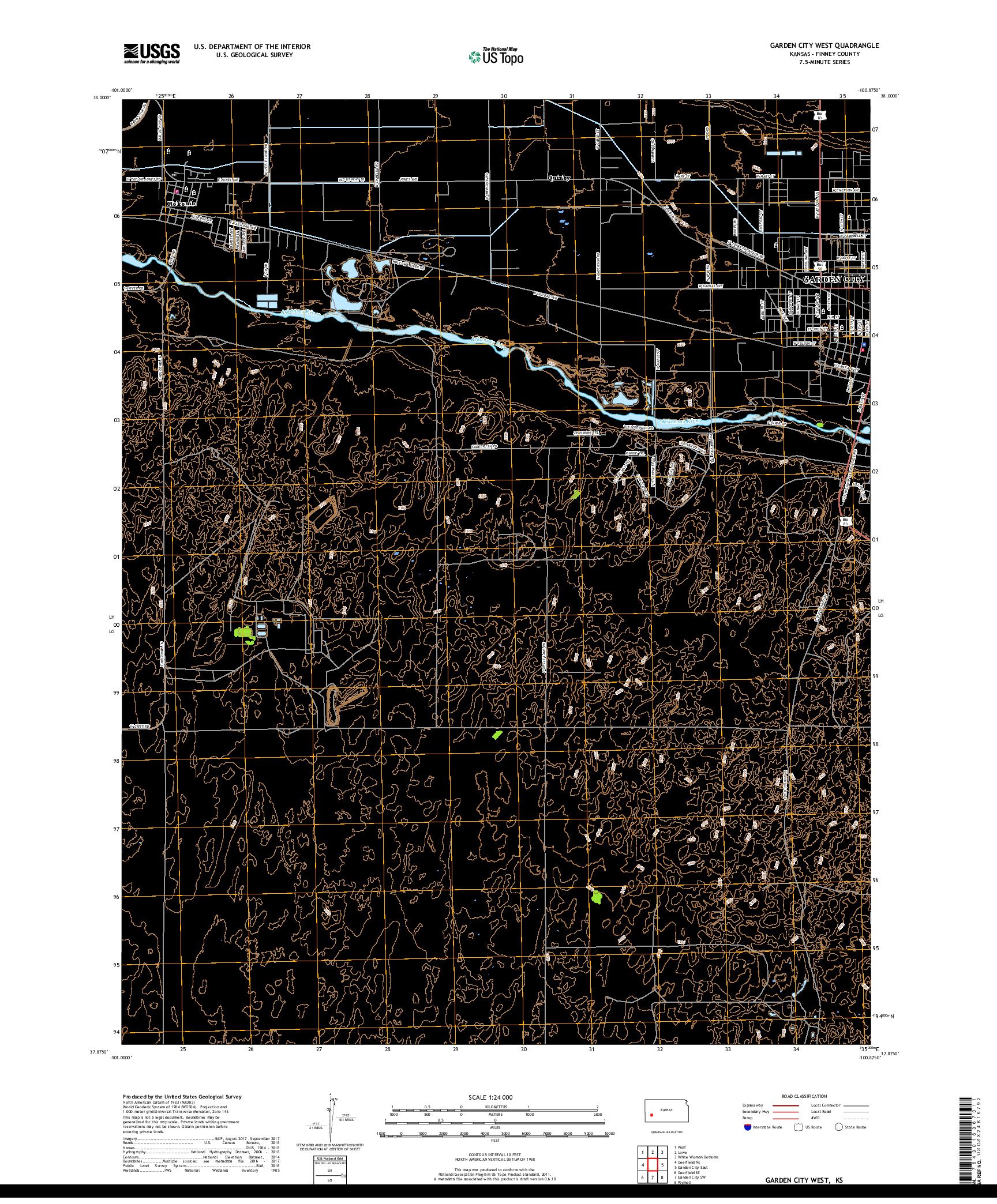 USGS US TOPO 7.5-MINUTE MAP FOR GARDEN CITY WEST, KS 2018