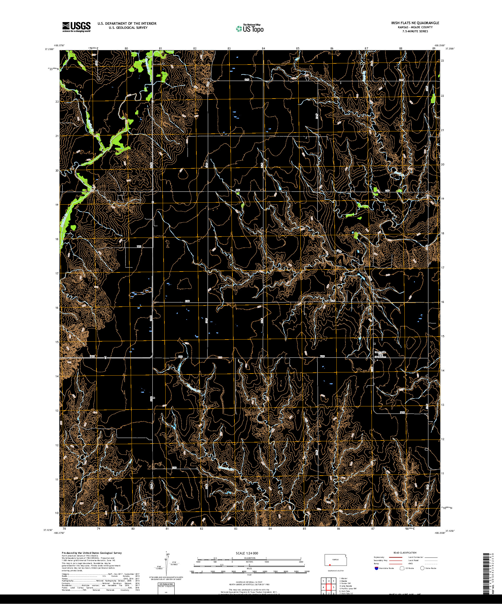 USGS US TOPO 7.5-MINUTE MAP FOR IRISH FLATS NE, KS 2018
