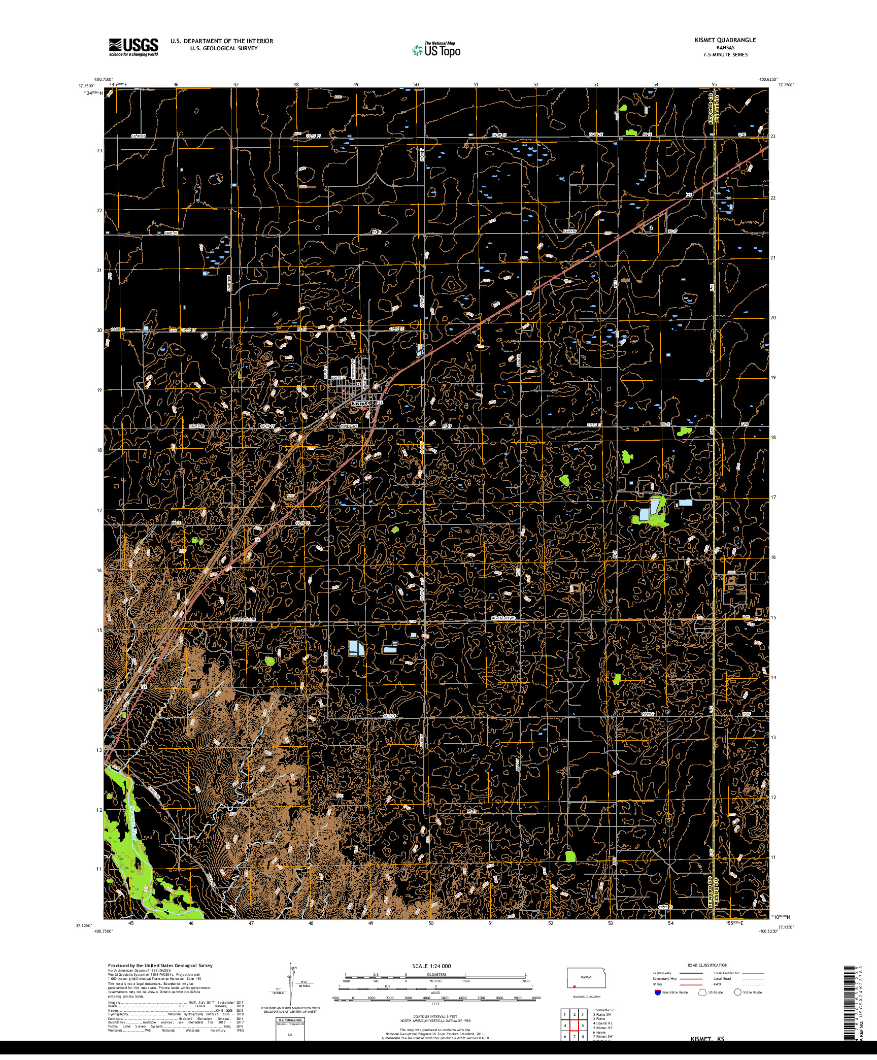 USGS US TOPO 7.5-MINUTE MAP FOR KISMET, KS 2018