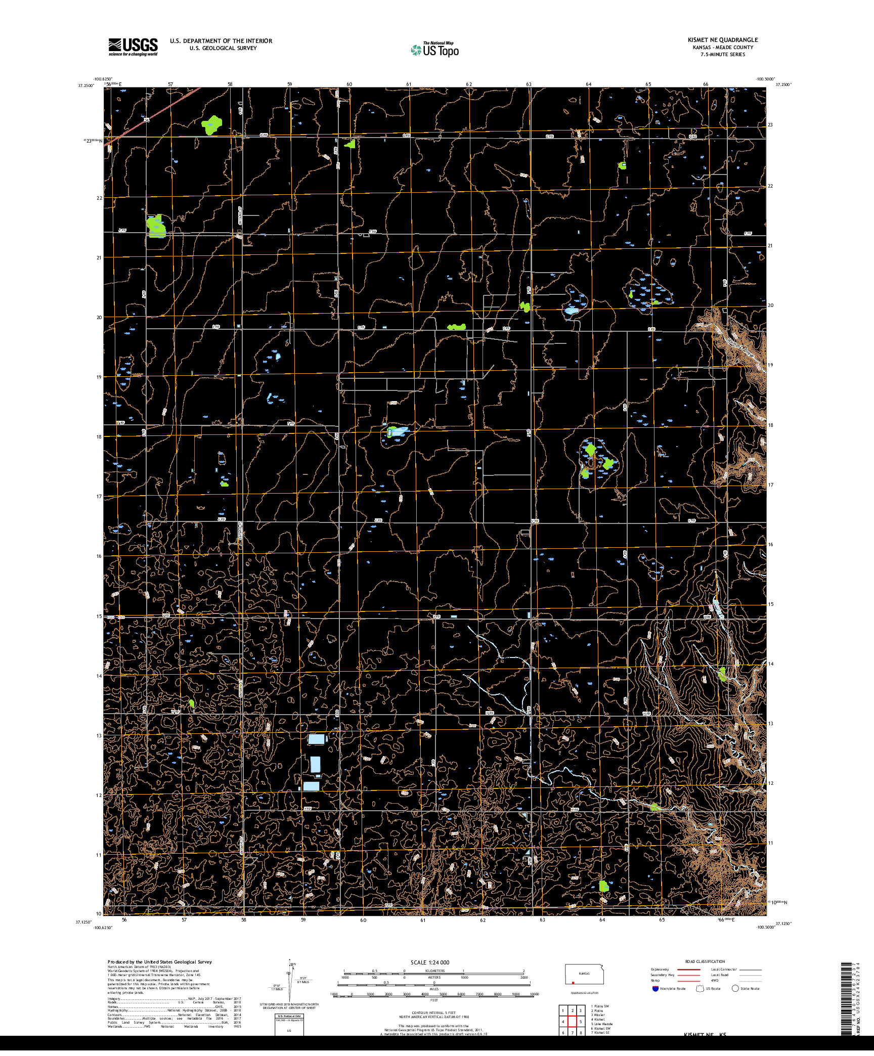 USGS US TOPO 7.5-MINUTE MAP FOR KISMET NE, KS 2018