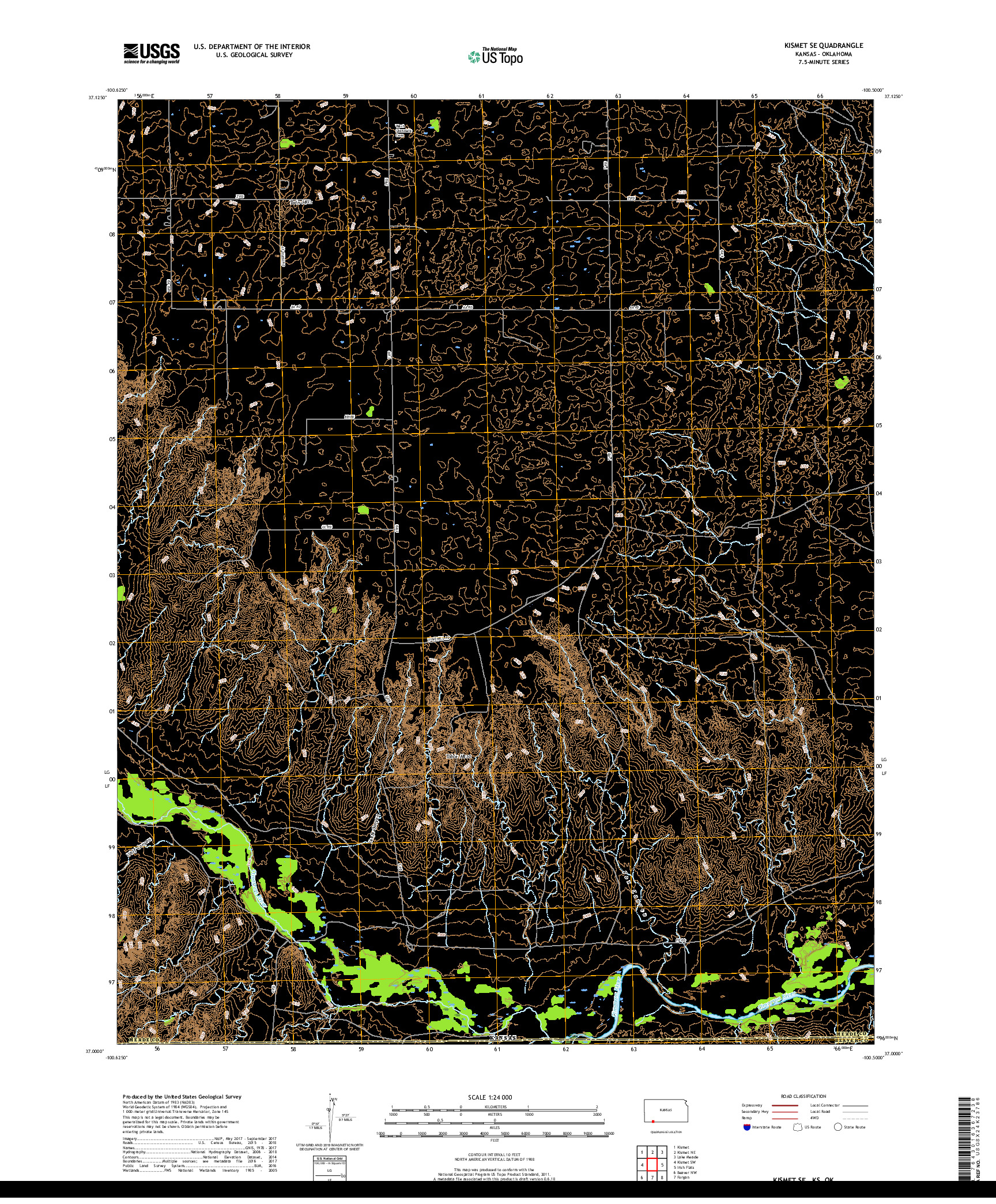 USGS US TOPO 7.5-MINUTE MAP FOR KISMET SE, KS,OK 2018