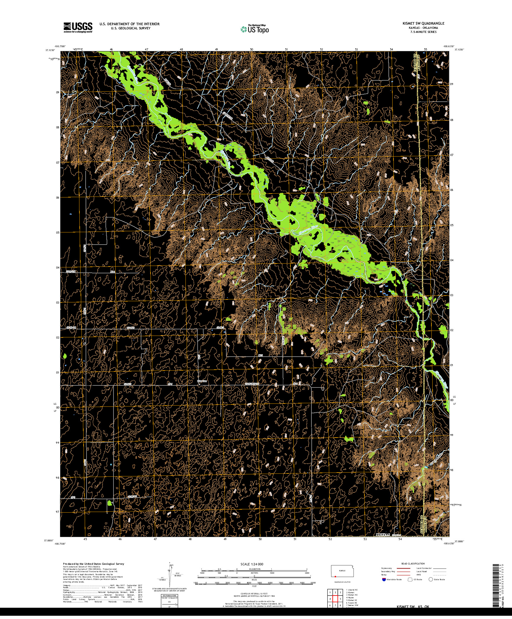 USGS US TOPO 7.5-MINUTE MAP FOR KISMET SW, KS,OK 2018