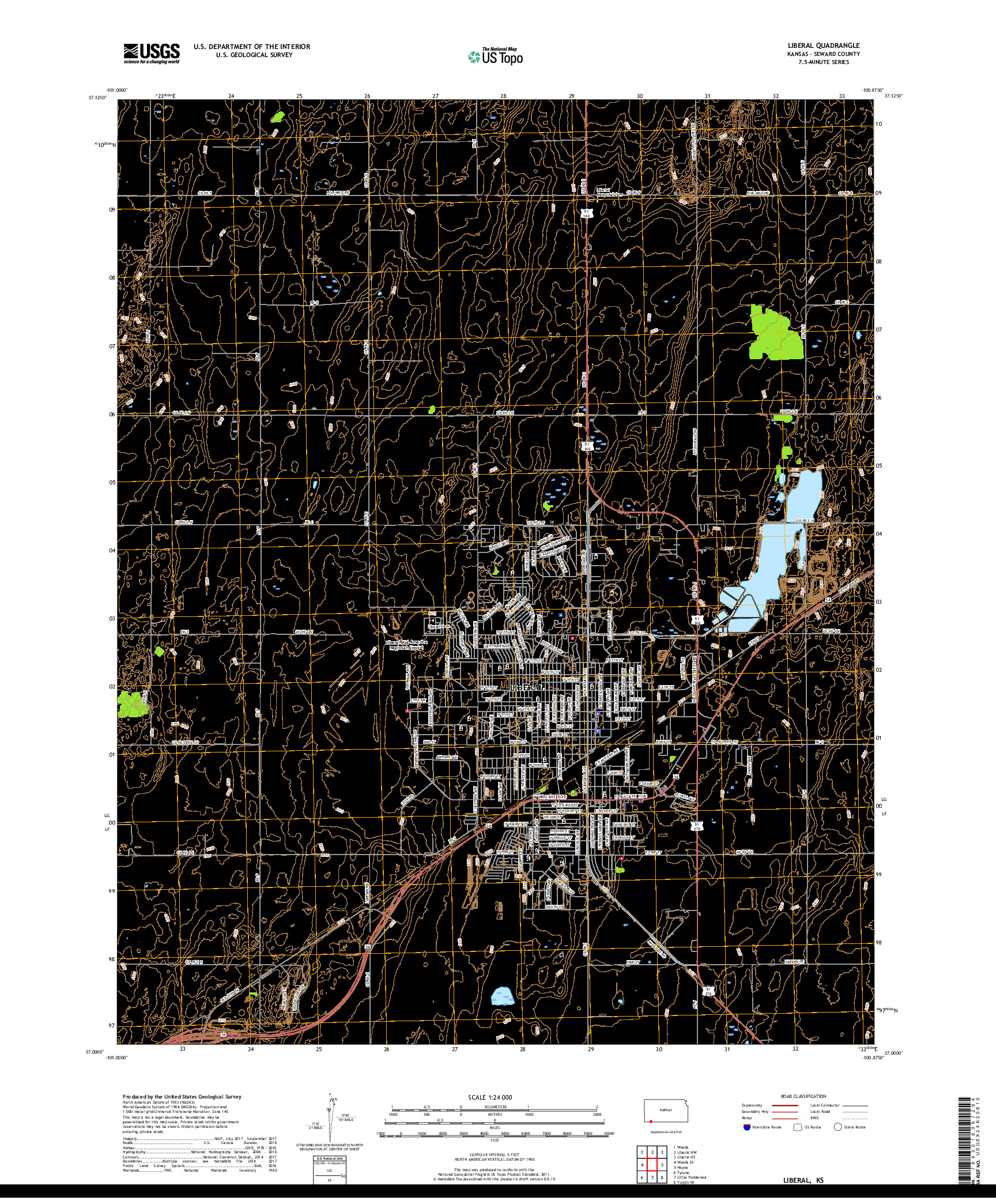 USGS US TOPO 7.5-MINUTE MAP FOR LIBERAL, KS 2018