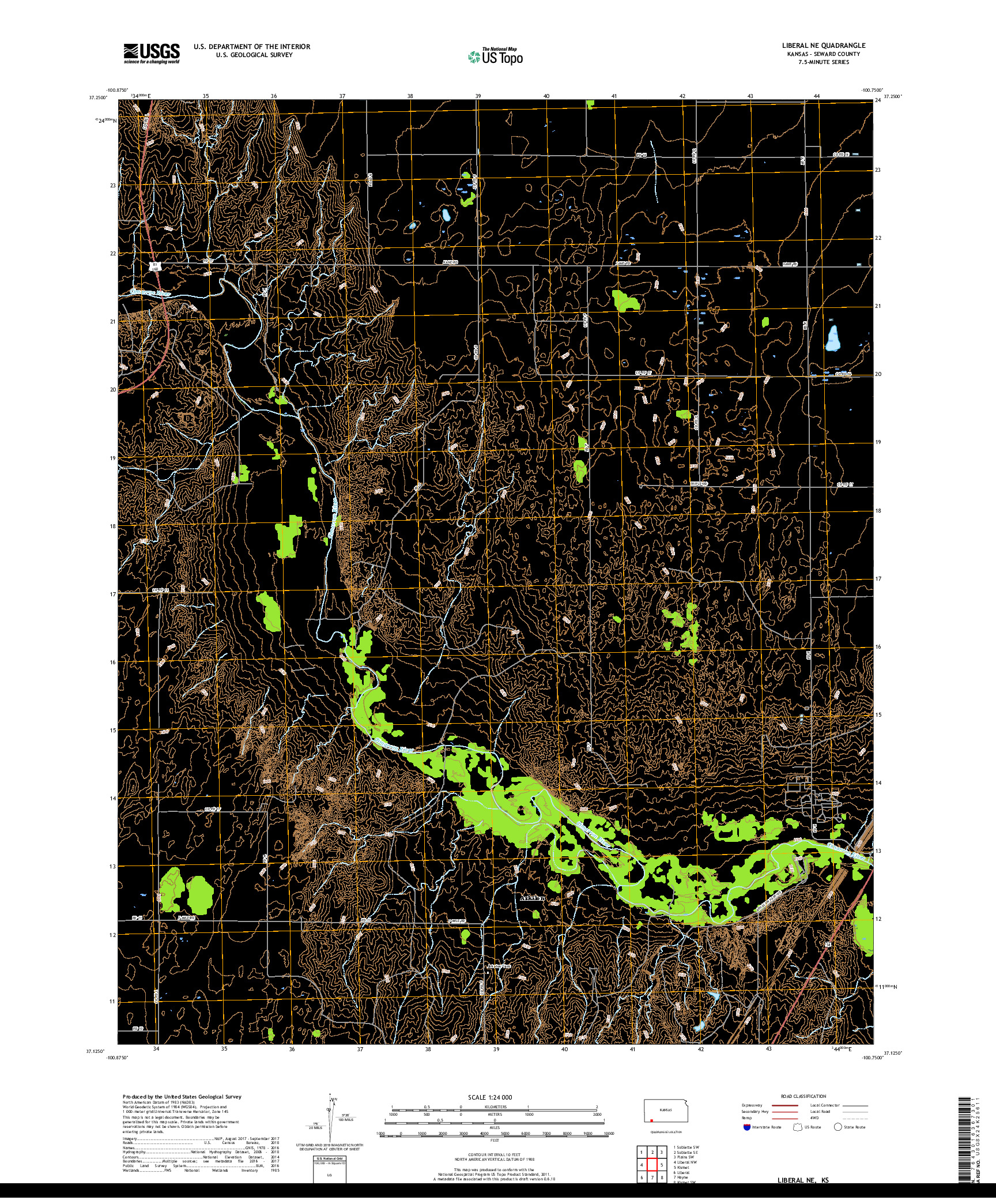 USGS US TOPO 7.5-MINUTE MAP FOR LIBERAL NE, KS 2018