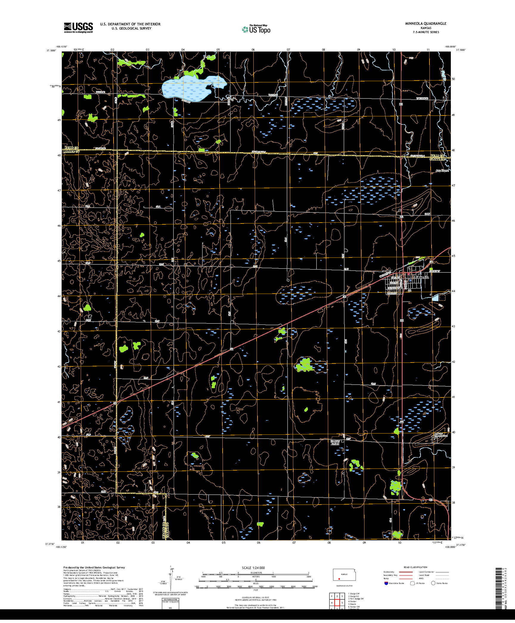 USGS US TOPO 7.5-MINUTE MAP FOR MINNEOLA, KS 2018