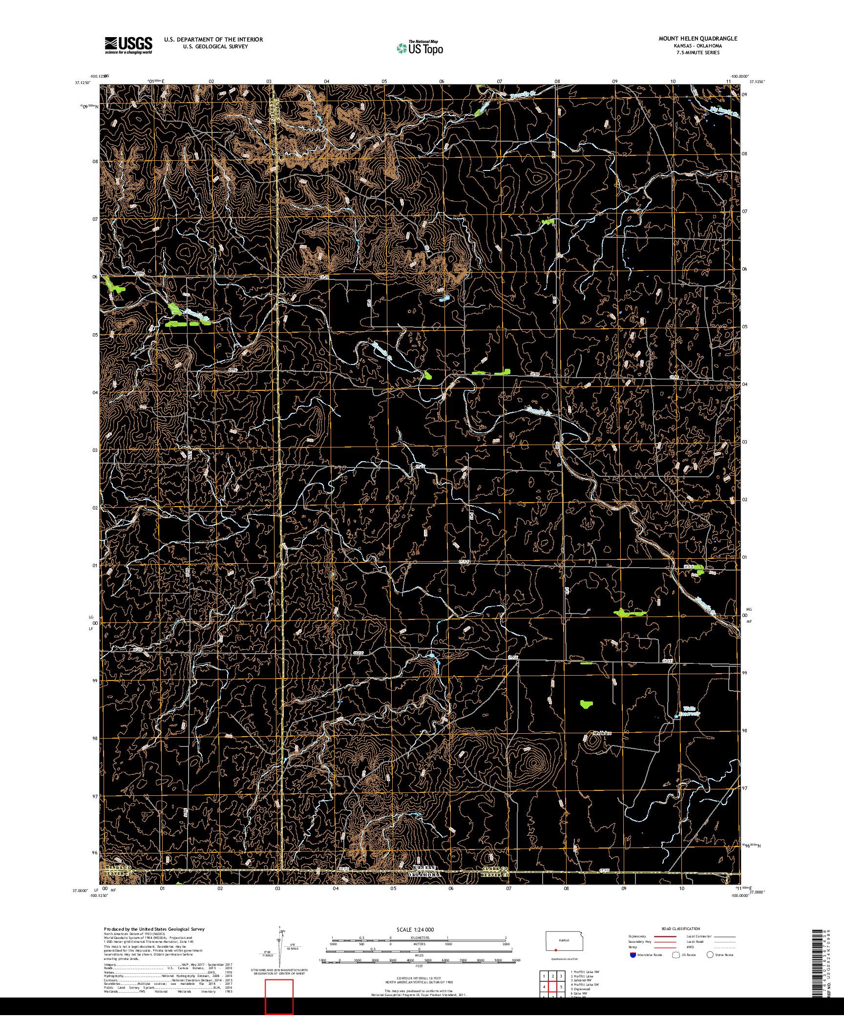 USGS US TOPO 7.5-MINUTE MAP FOR MOUNT HELEN, KS,OK 2018