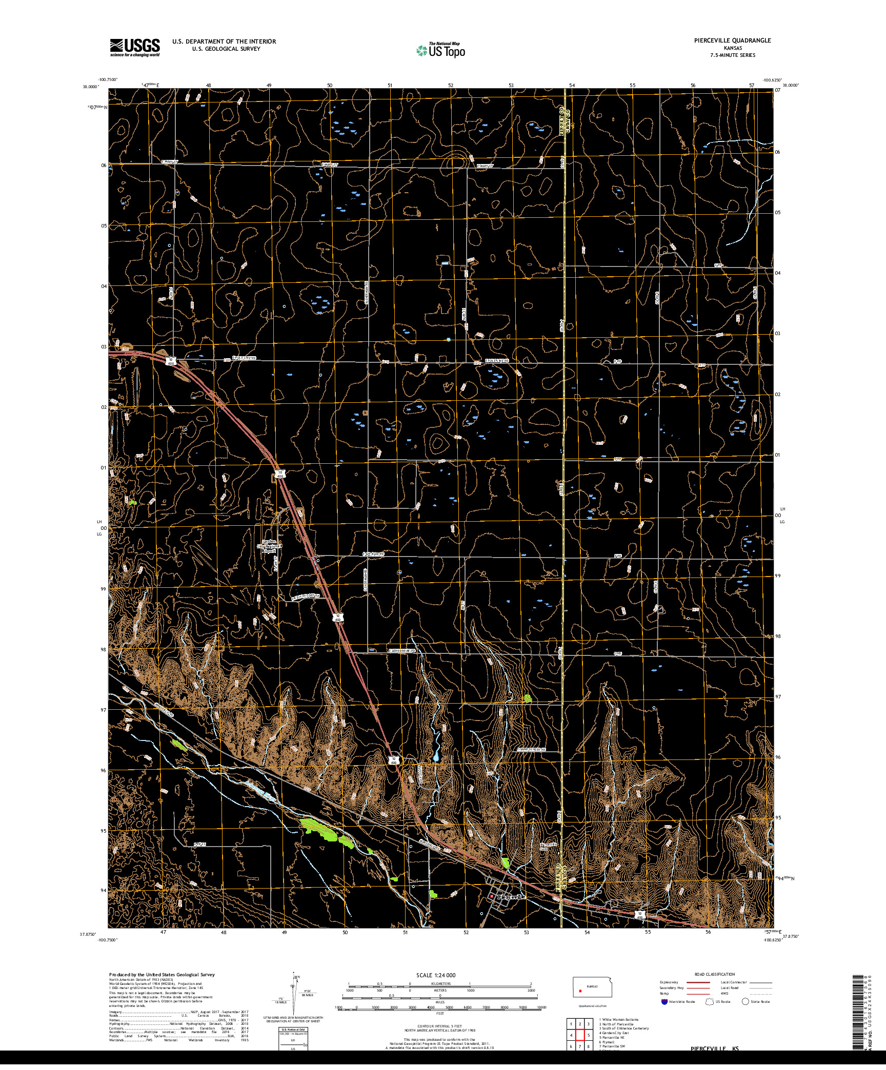 USGS US TOPO 7.5-MINUTE MAP FOR PIERCEVILLE, KS 2018